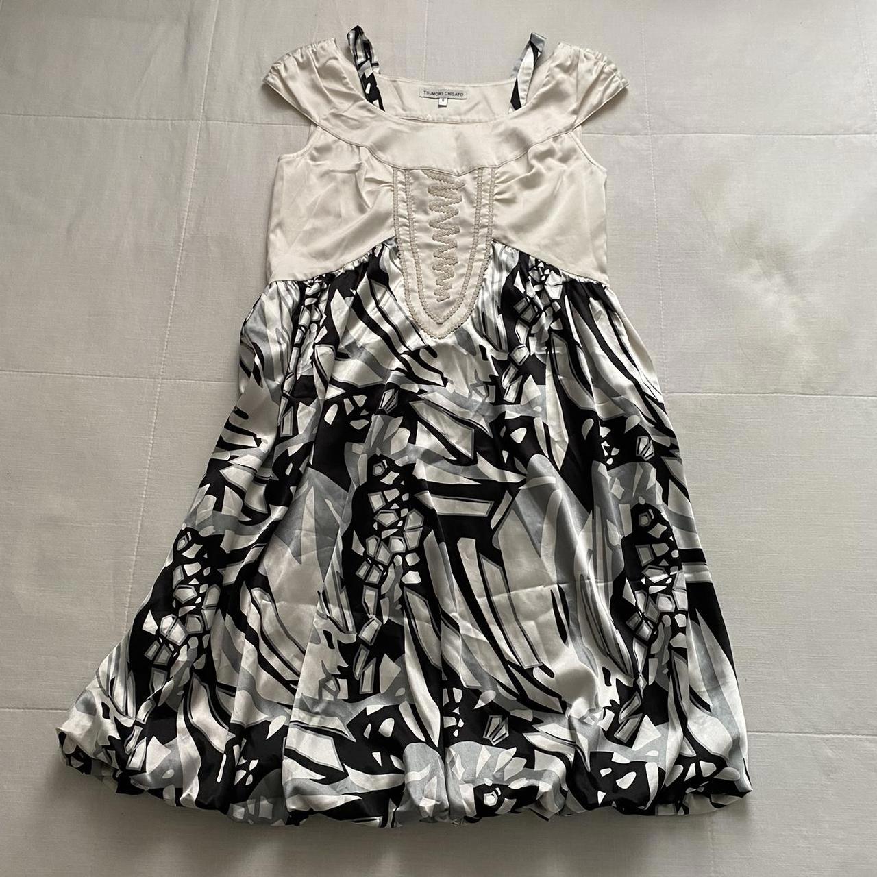 Tsumori Chisato Cream And Black Silk Bubble Hem Dress Small