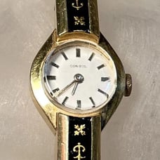 Vintage CONSUL Wind Up Ladies 10 Microns Gold Plated Enamel Cuff Watch