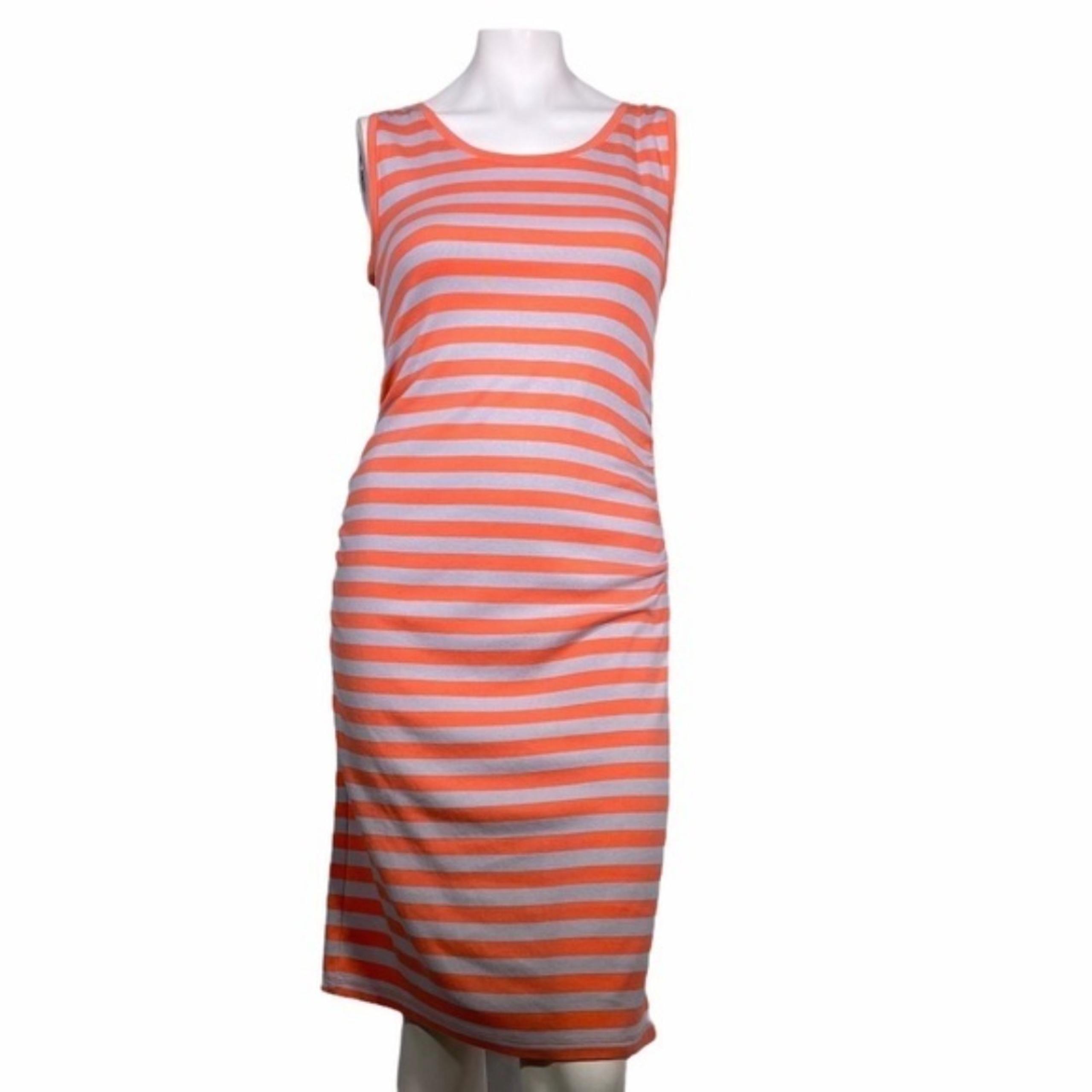 Liz Lange Maternity Women Orange Stripe Sleeveless Round Neck Dress Small