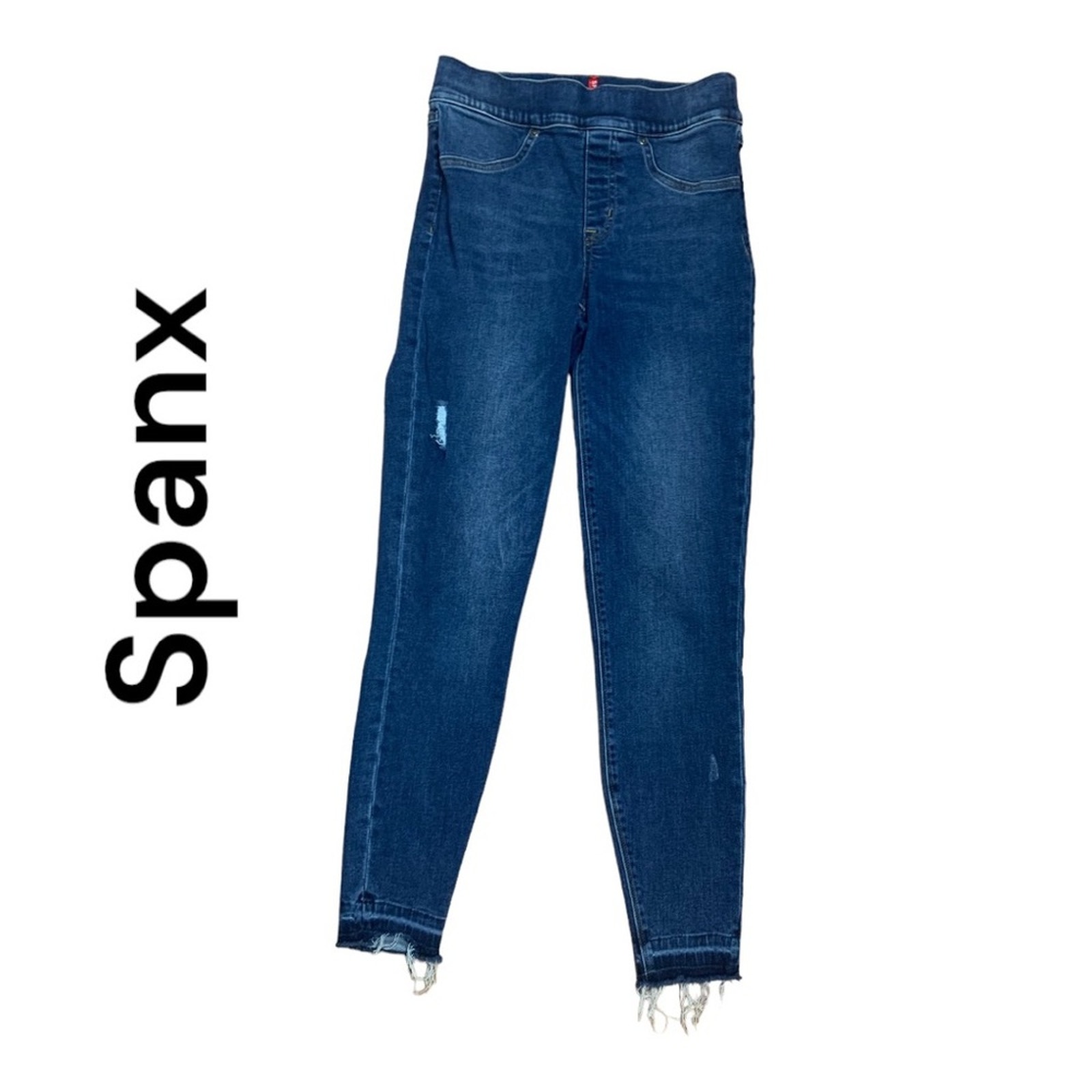 Spanx womens small pull on jeggings jeans denim high rise raw hem casual basic