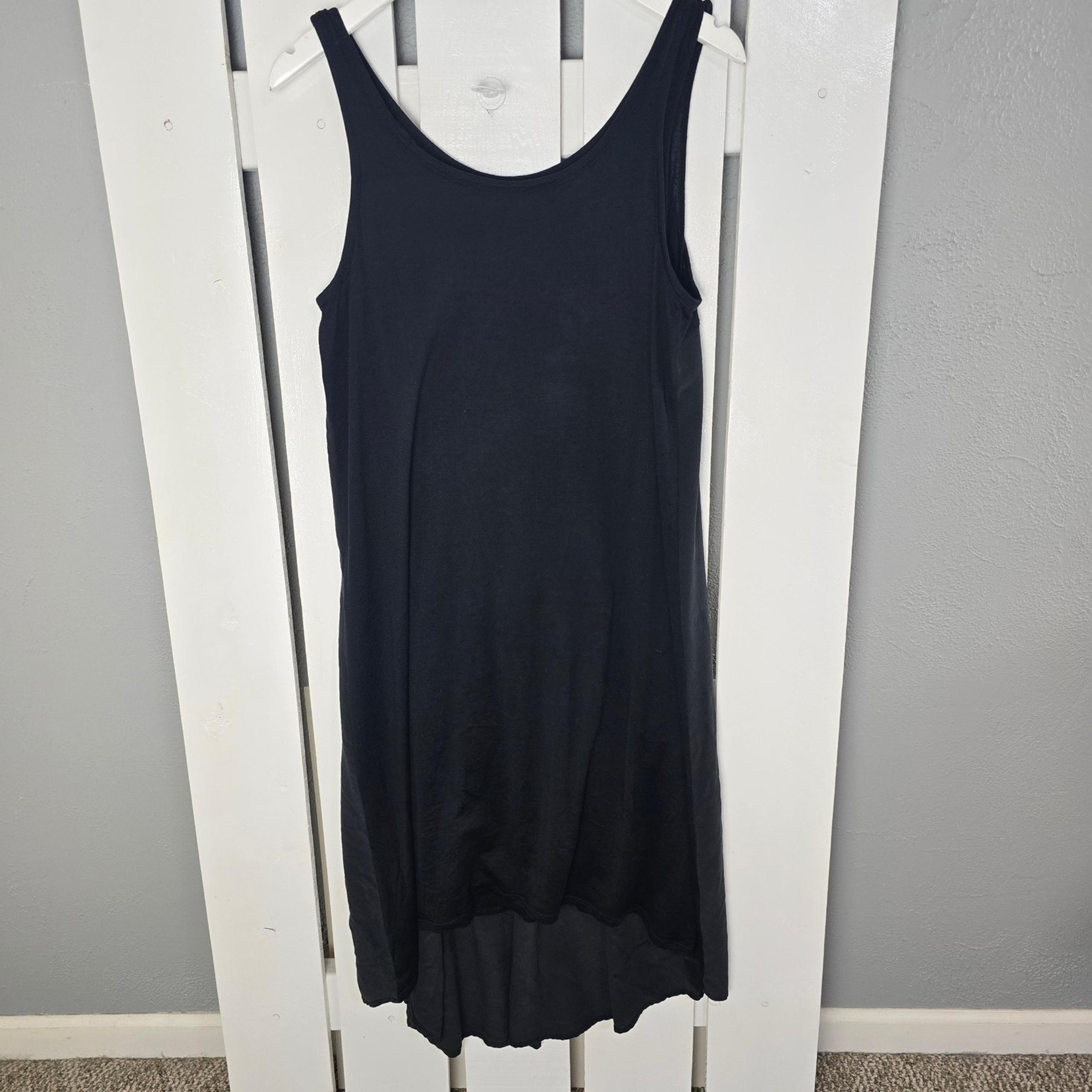 Eileen Fisher Silk Modal Layered Black Hi-Low Tank Dress MED Minimalist Resort