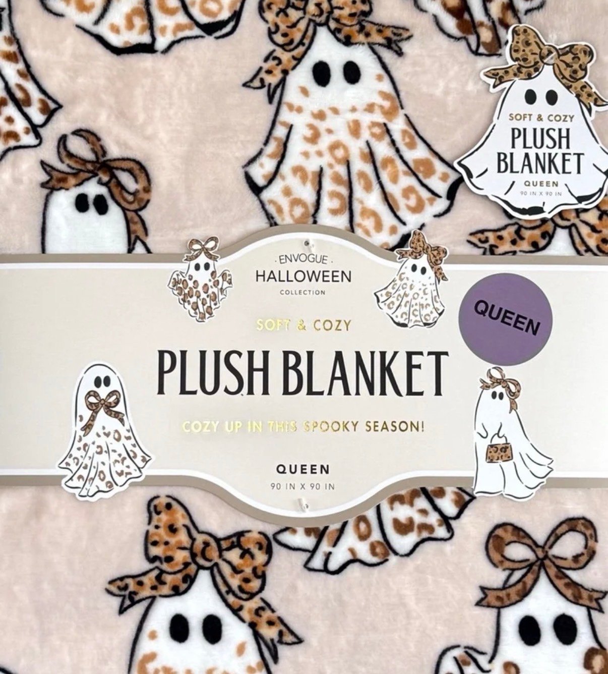 Free ShippingsEnvogue Halloween cheetah leopard ghost spooky plush blanket Queen