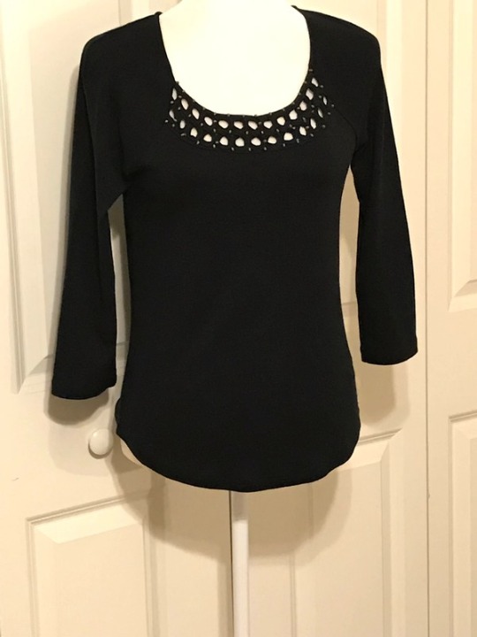 Rafaella Black Beaded Neckline ~ Size Small