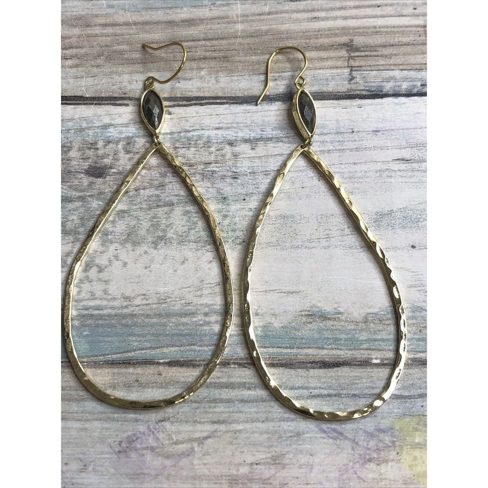 Gorjana Lola NWOT Drop Earrings Gold Plated Teardrop Hammered Semiprecious stone