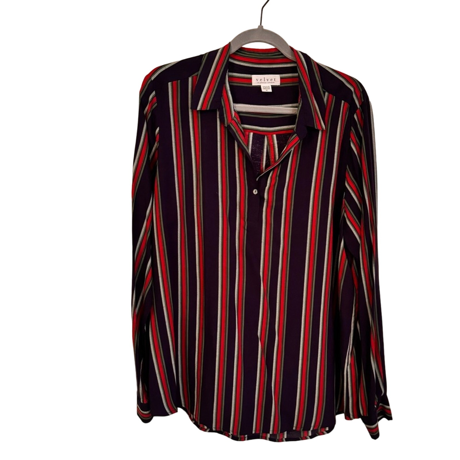 Velvet by Graham & Spencer Striped 1/2 Button Long Sleeve Blouse Size XL