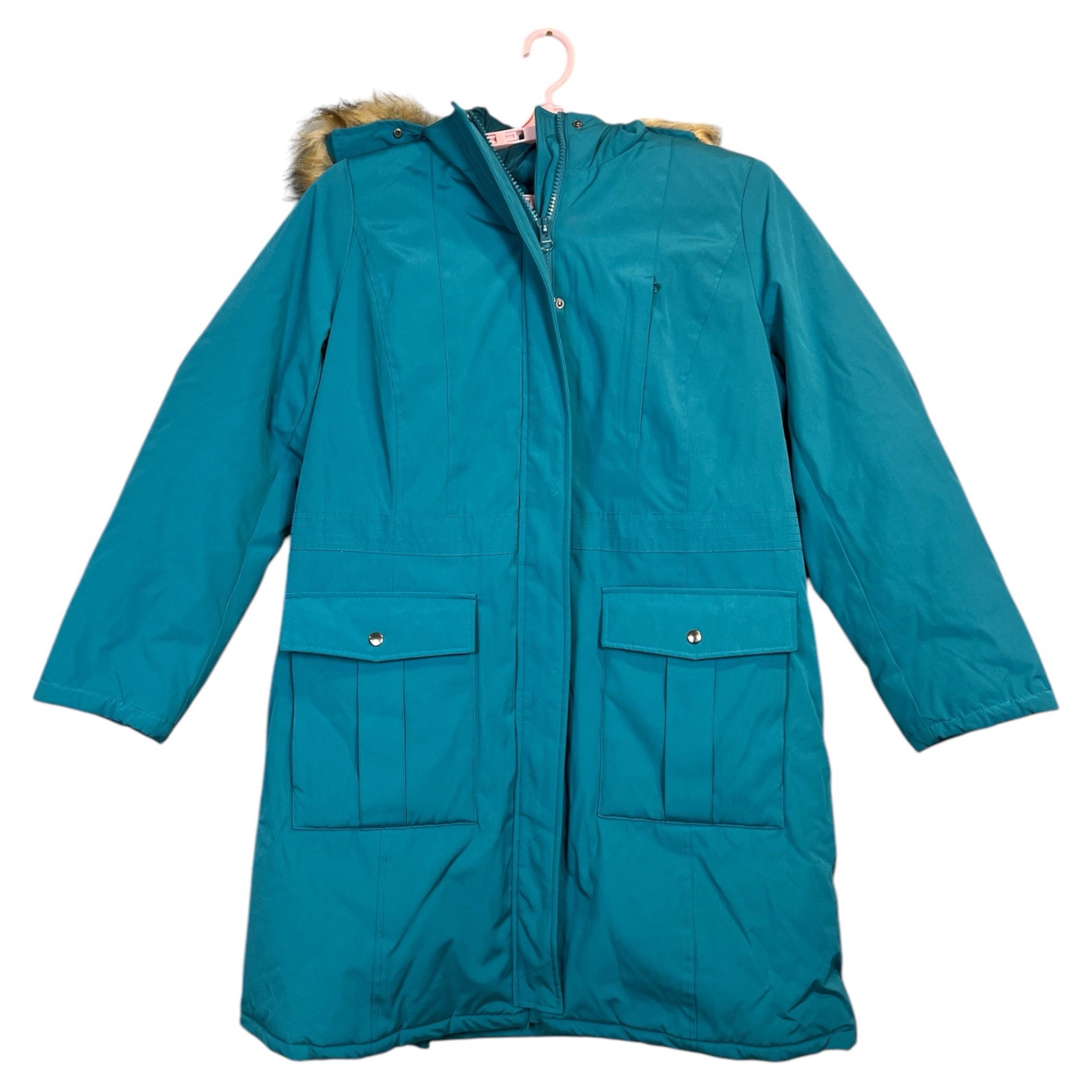 Woman Within The Artic Parka Knee Length Size M Teal Blue Down Insulation