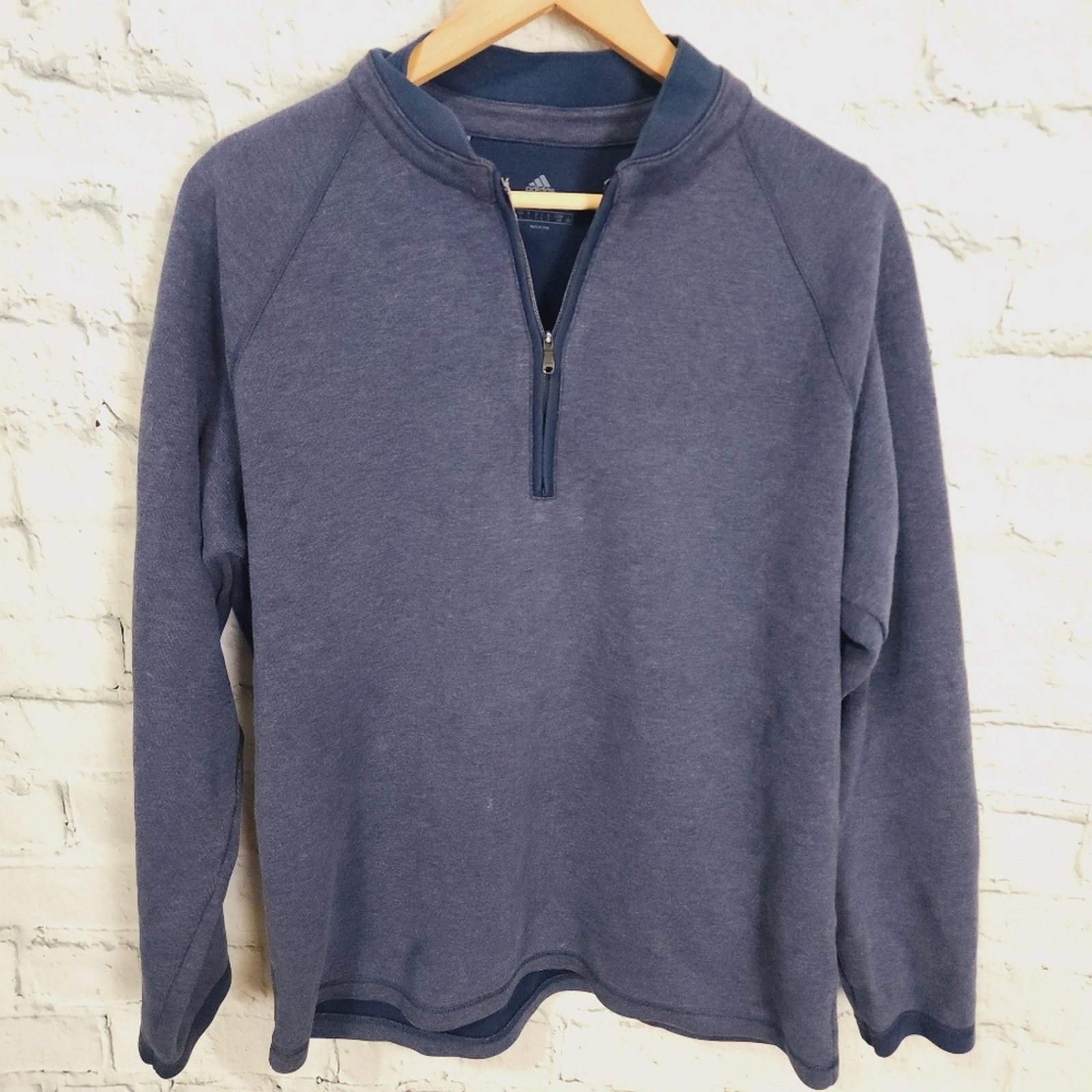 Adidas mens pullover sweater Sz L blue 3/4 zip casual A27