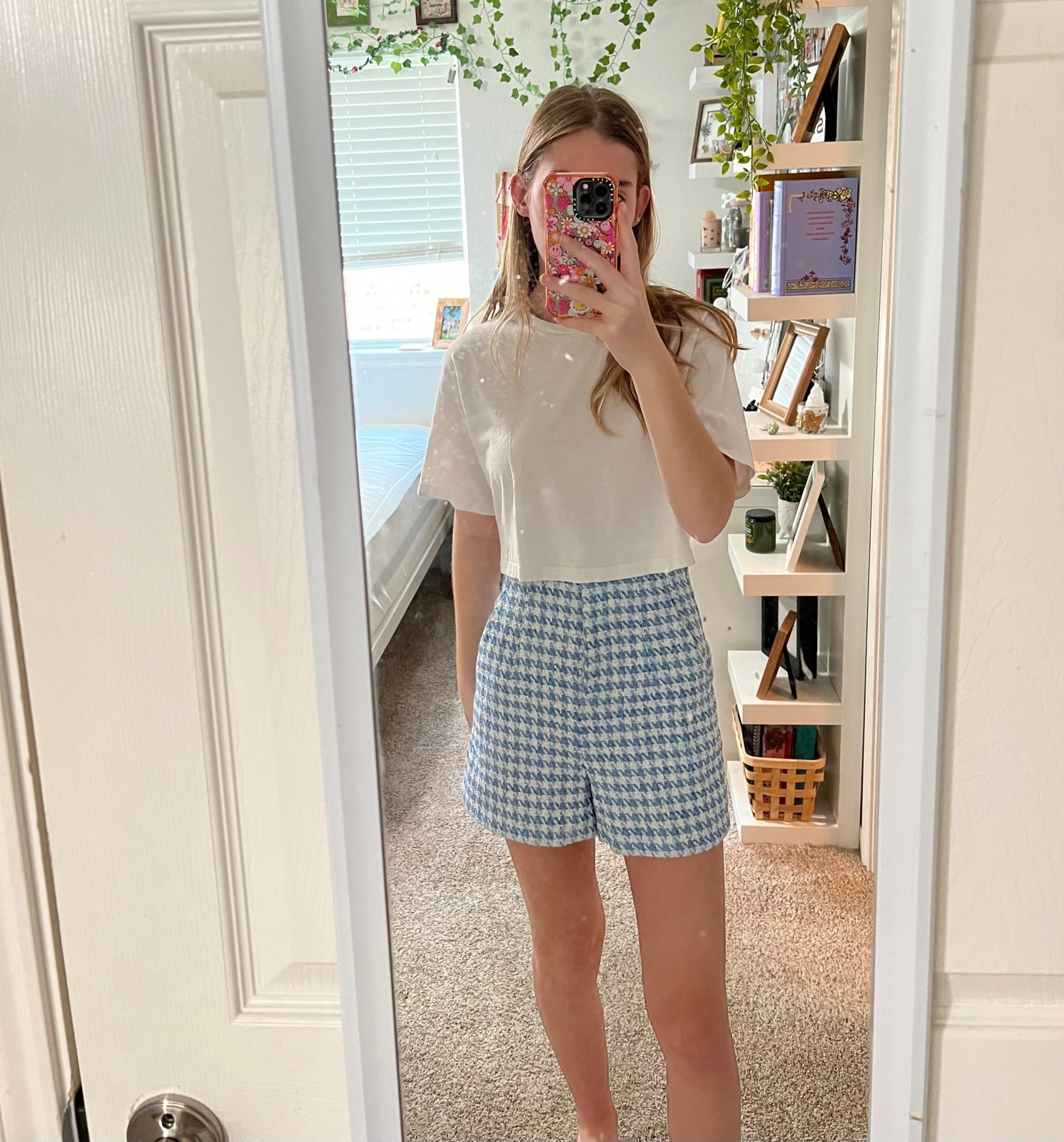ZARA Houndstooth Blue Shorts