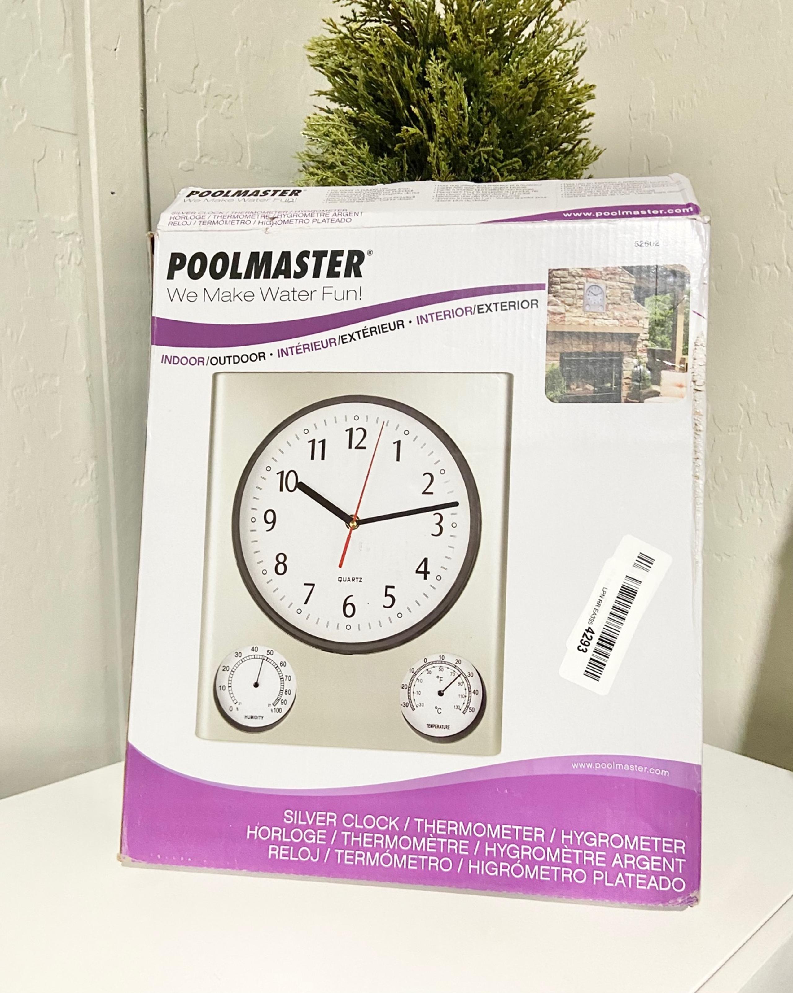Poolmaster 52602 Indoor and Outdoor Clock, Thermometer, Hygrometer, Silver  Cloc