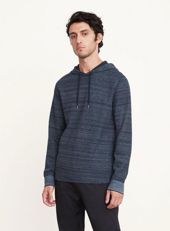 Vince Men’s Heather Thermal Popover Hoodie - Navy - XXL