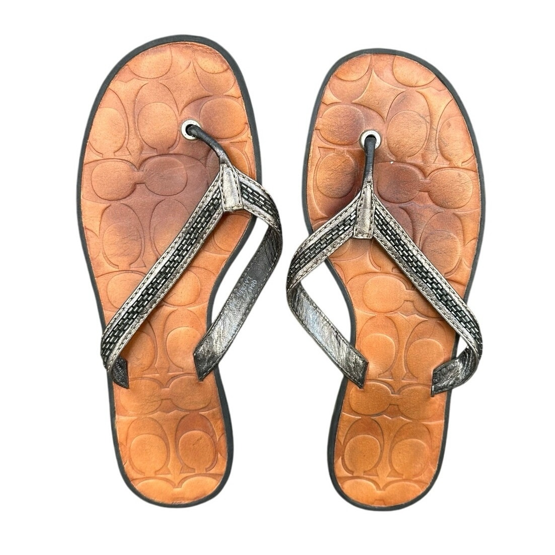 Coach Laurel Leather Flip Flop Sandals Size 7 Metallic Bronze