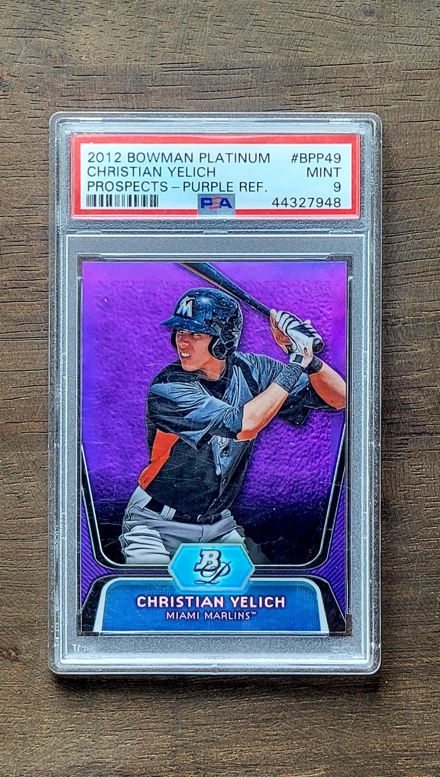 2012 CHRISTIAN YELICH Topps Bowman Platinum Prospects PURPLE REFRACTOR PSA 9 RC
