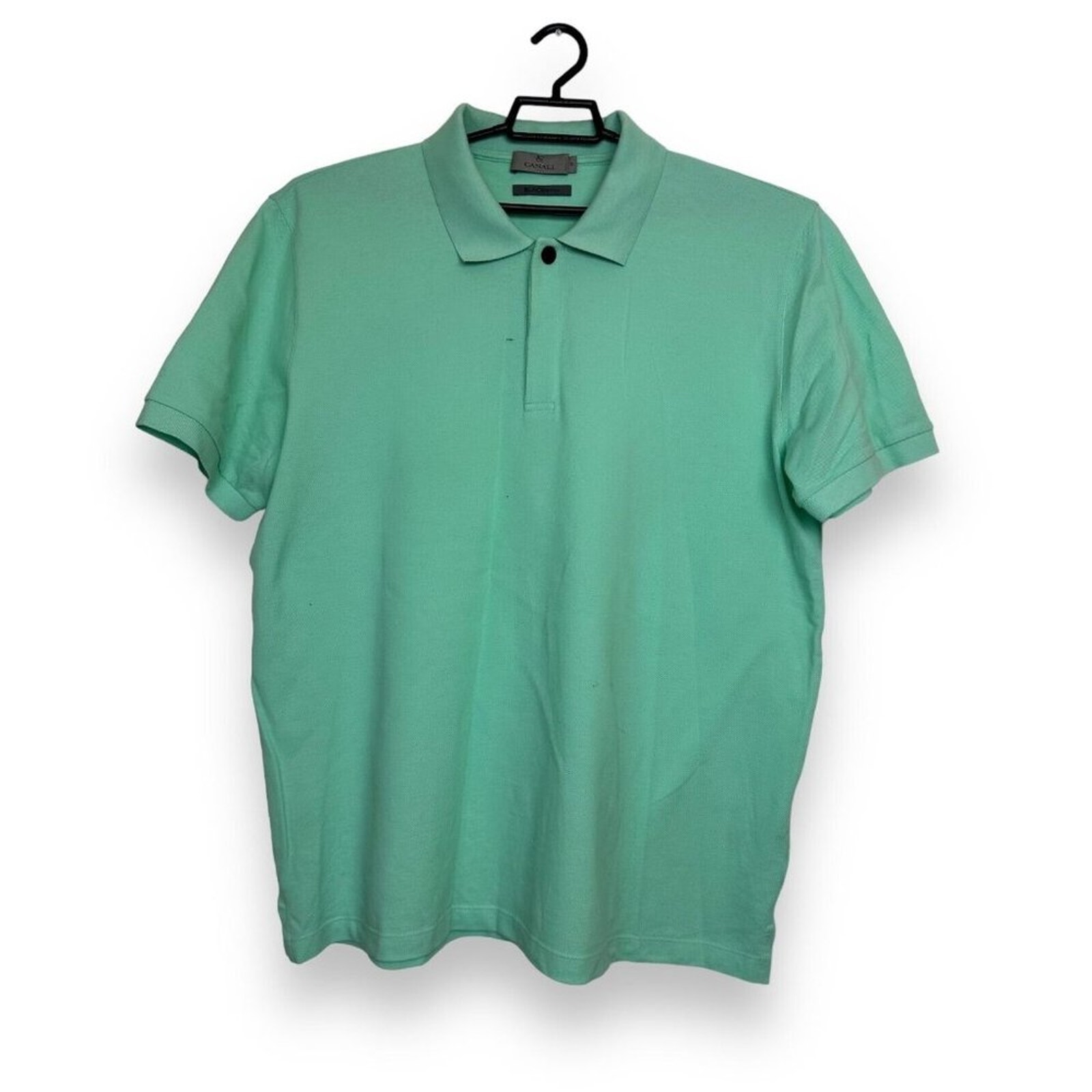 Canali Men's Polo Shirt Black Edition Green Golf Sports Short Sleeve Cotton 58