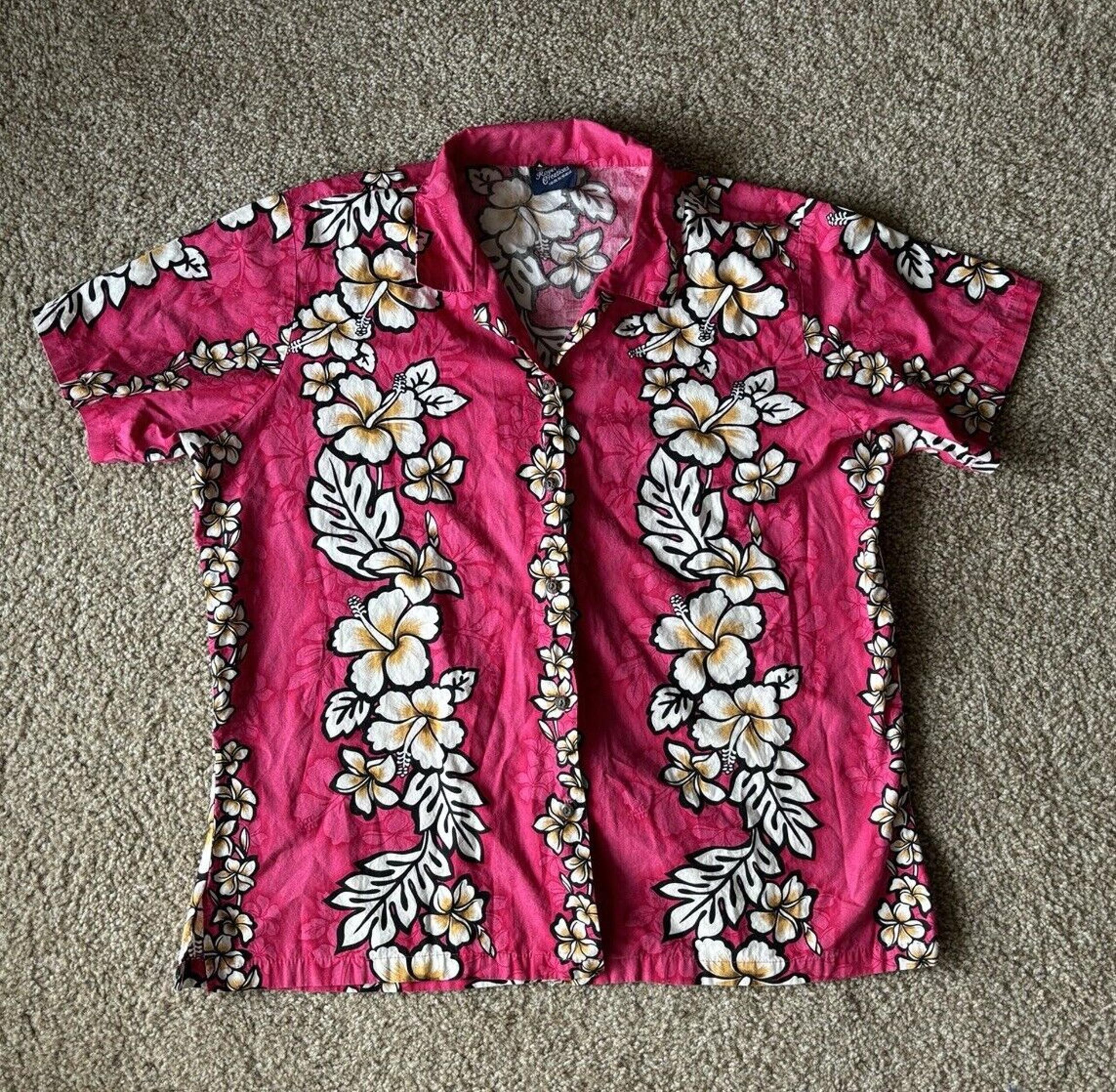 VTG Royal Creations Hawaiian Shirt Men’s Large Hot Pink Floral Tropical Hibiscus