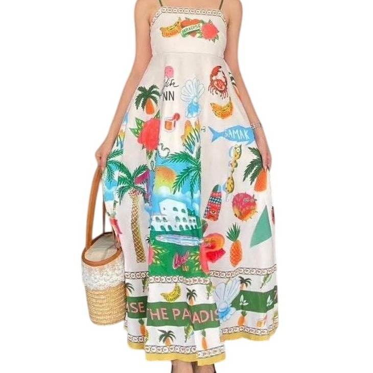 Madeira Paradise Women's Confête Print Linen Blend Maxi Dress Size Medium