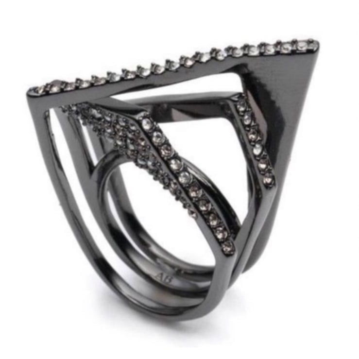 Alexis Bittar Gunmetal Origami Layered Orbiting Swarovski Crystal Ring Size 6