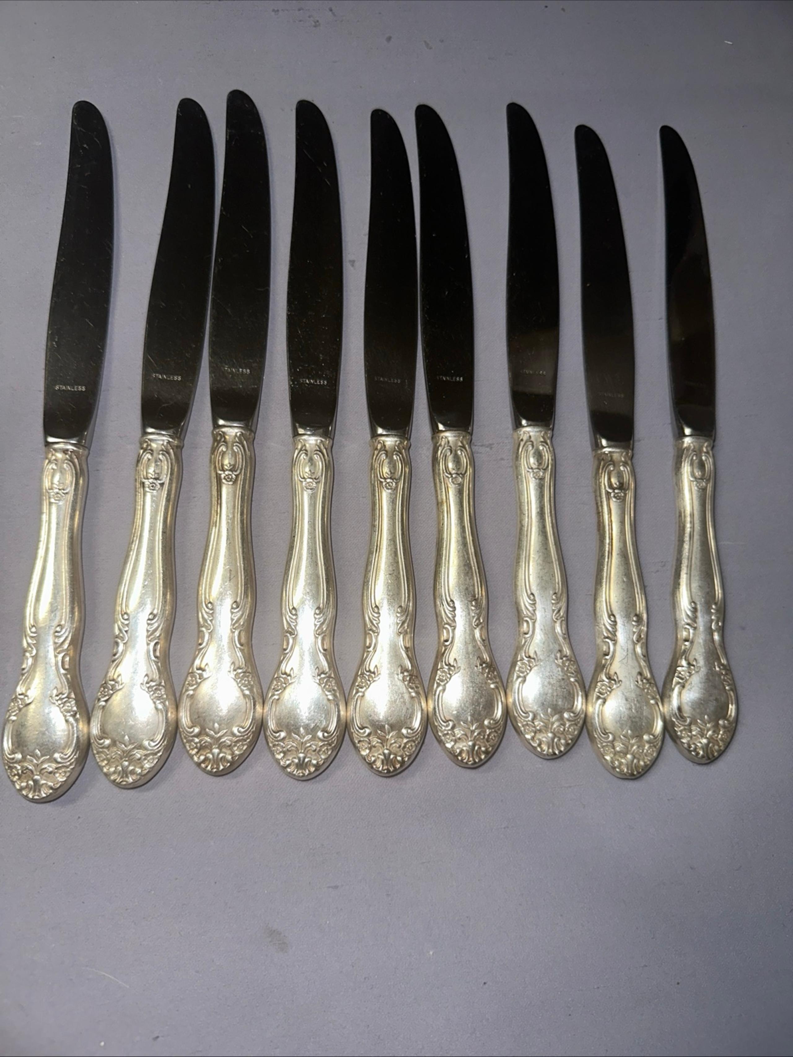 Set of Gorham New Elegance Set of 9 Dinner Knives Vintage Silverplate Flatware 1