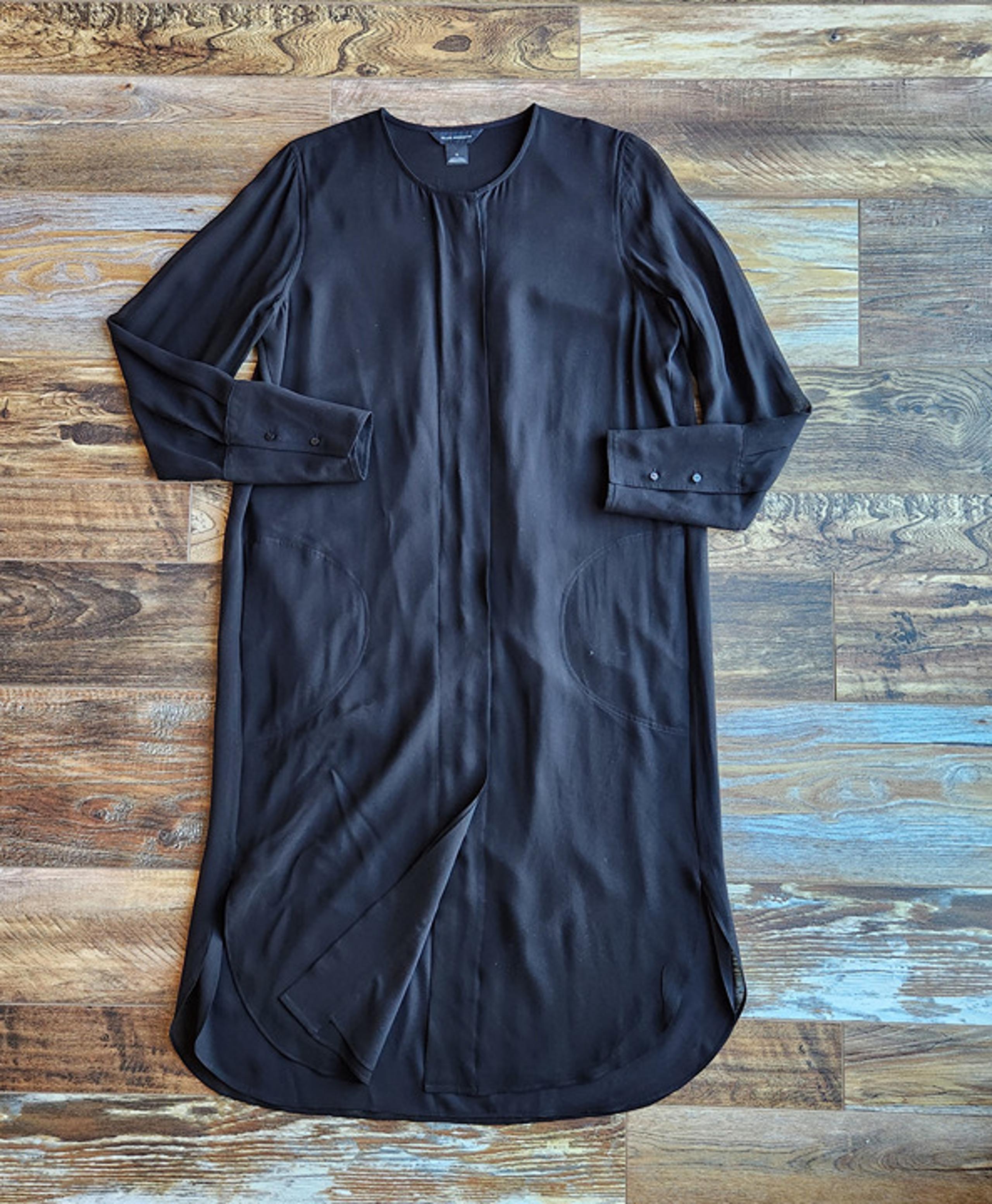 Club Monaco Silk Chiffon Midi Shirt Dress Button Pocket Long Sleeve Black Sz.6