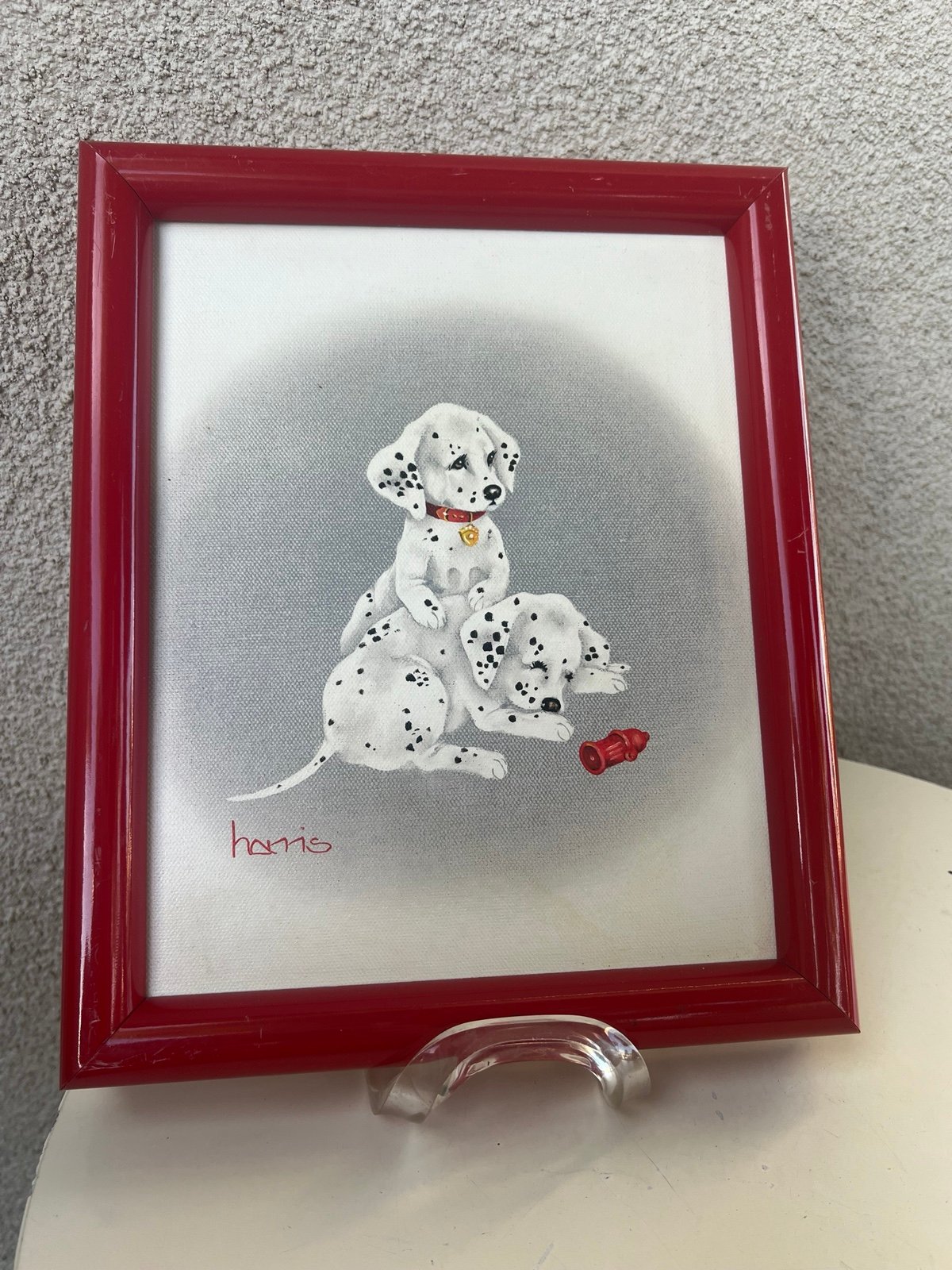 Vintage 1990s Dalmatian Dogs Oil Painting “The Rookie” By sign Peggy Harris