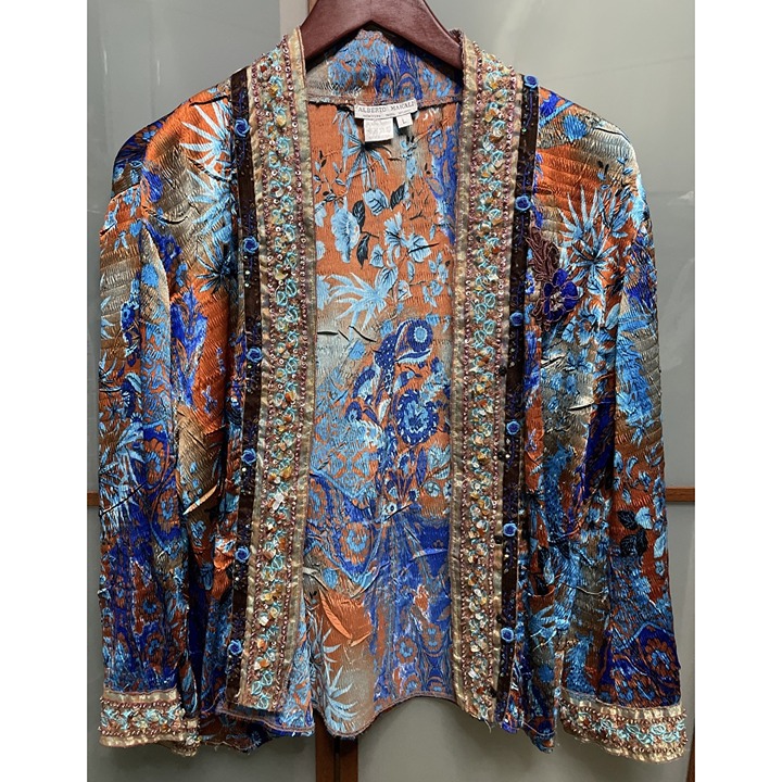 Alberto Makali Vintage Embellished Beaded Sequin Blazer Cardigan Jacket Size L