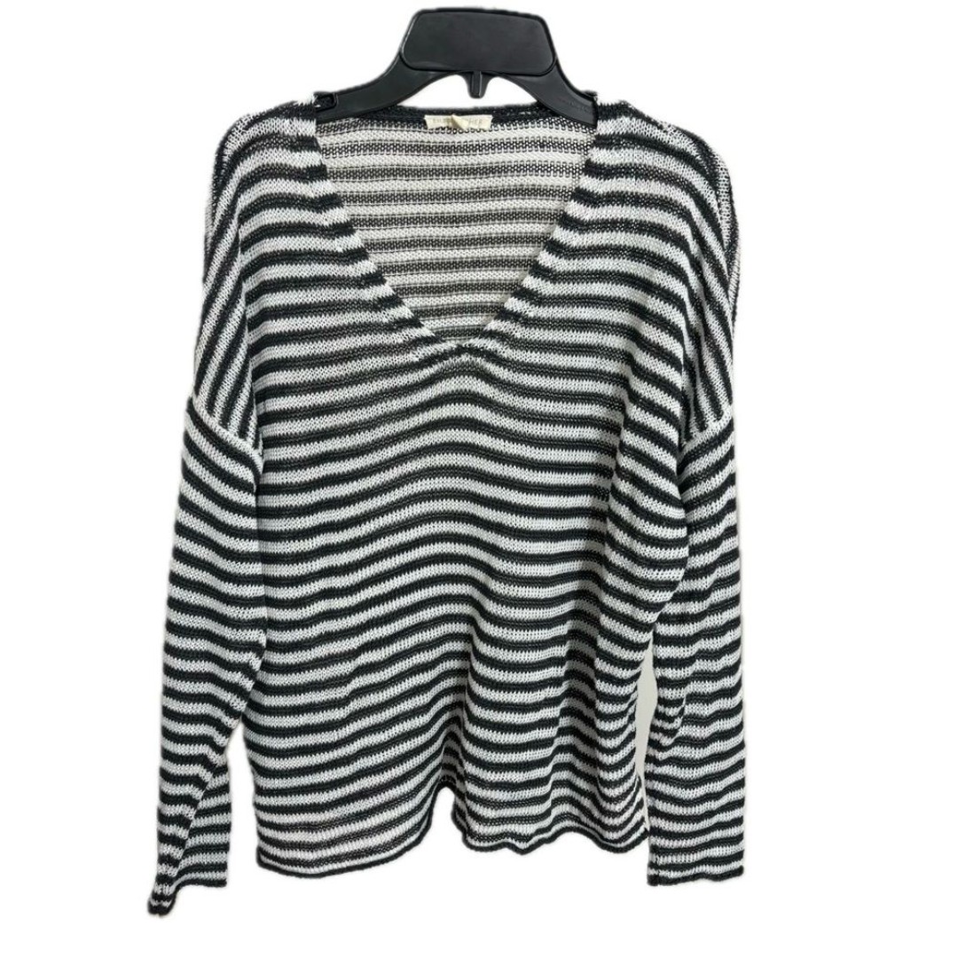 Eileen Fisher Striped Sweater V-Neck 100% Organic Linen Size Large