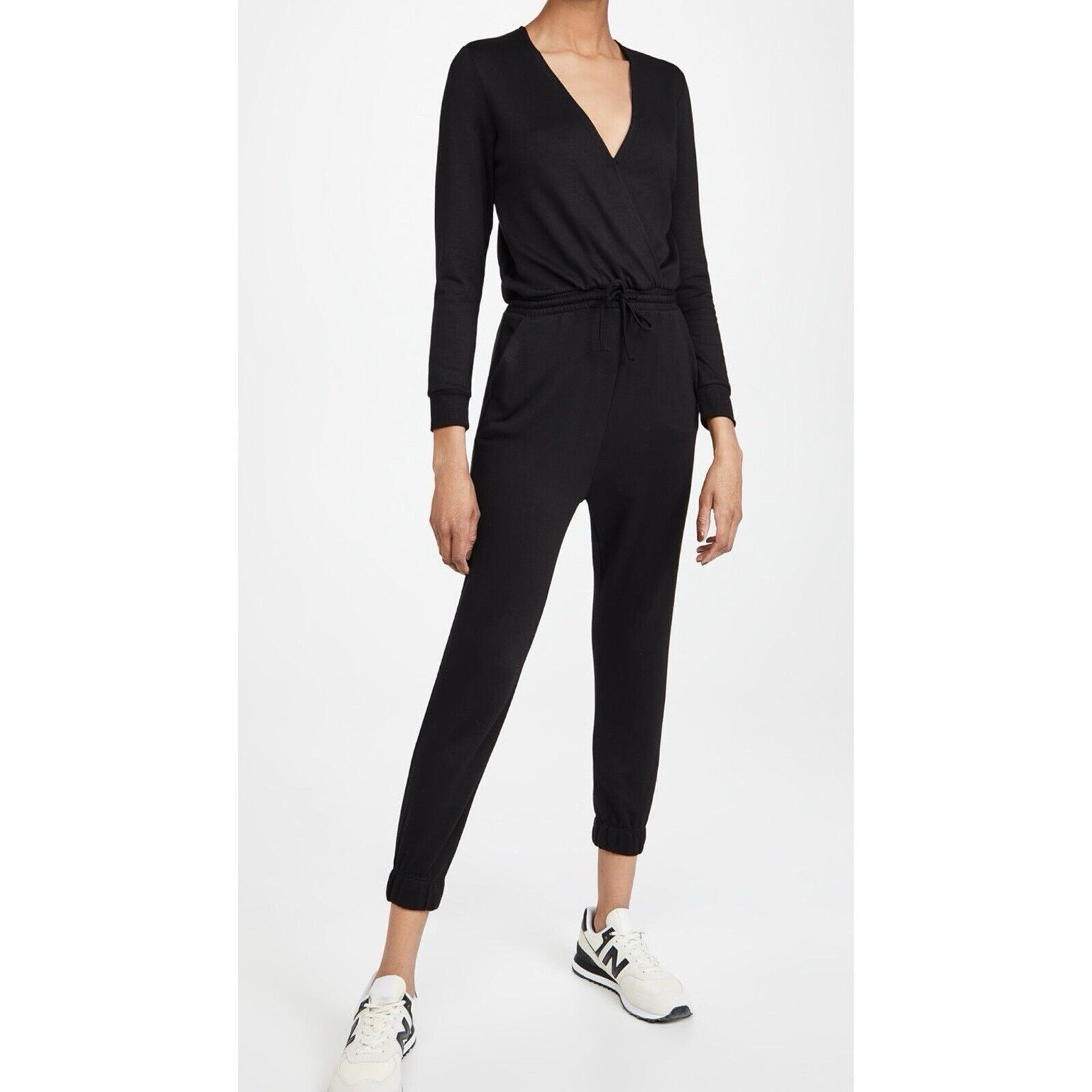 NWT Beyond Yoga Overlapping V-Neck Long Sleeve Black Jumpsuit