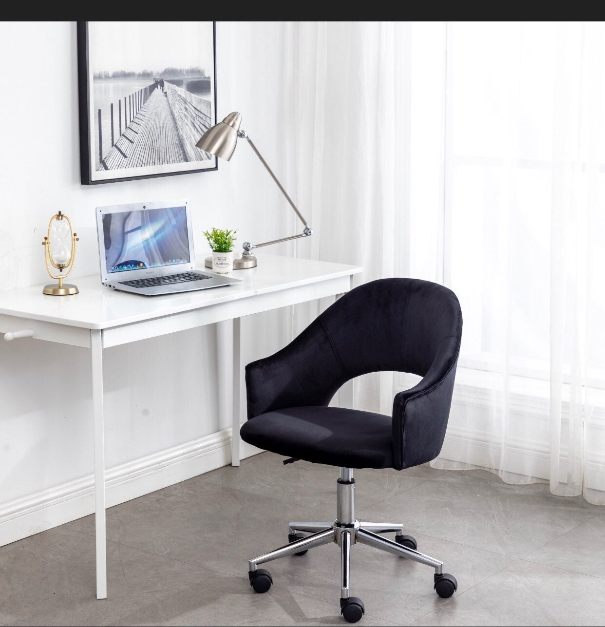 Black velvet desk chair vanity chair