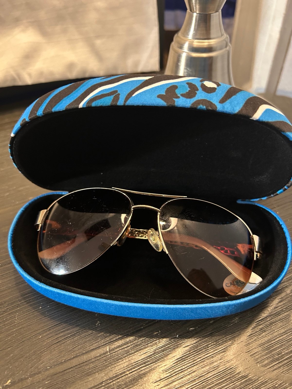 Aviator Gold and White sunglasses includes hard case