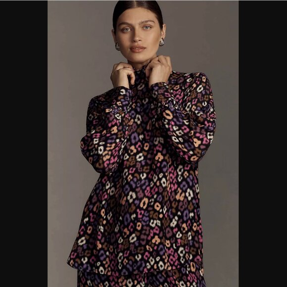 Anthropologie Essential Antwerp Ephraim Colorful Cheetah Print Turtleneck Top 6