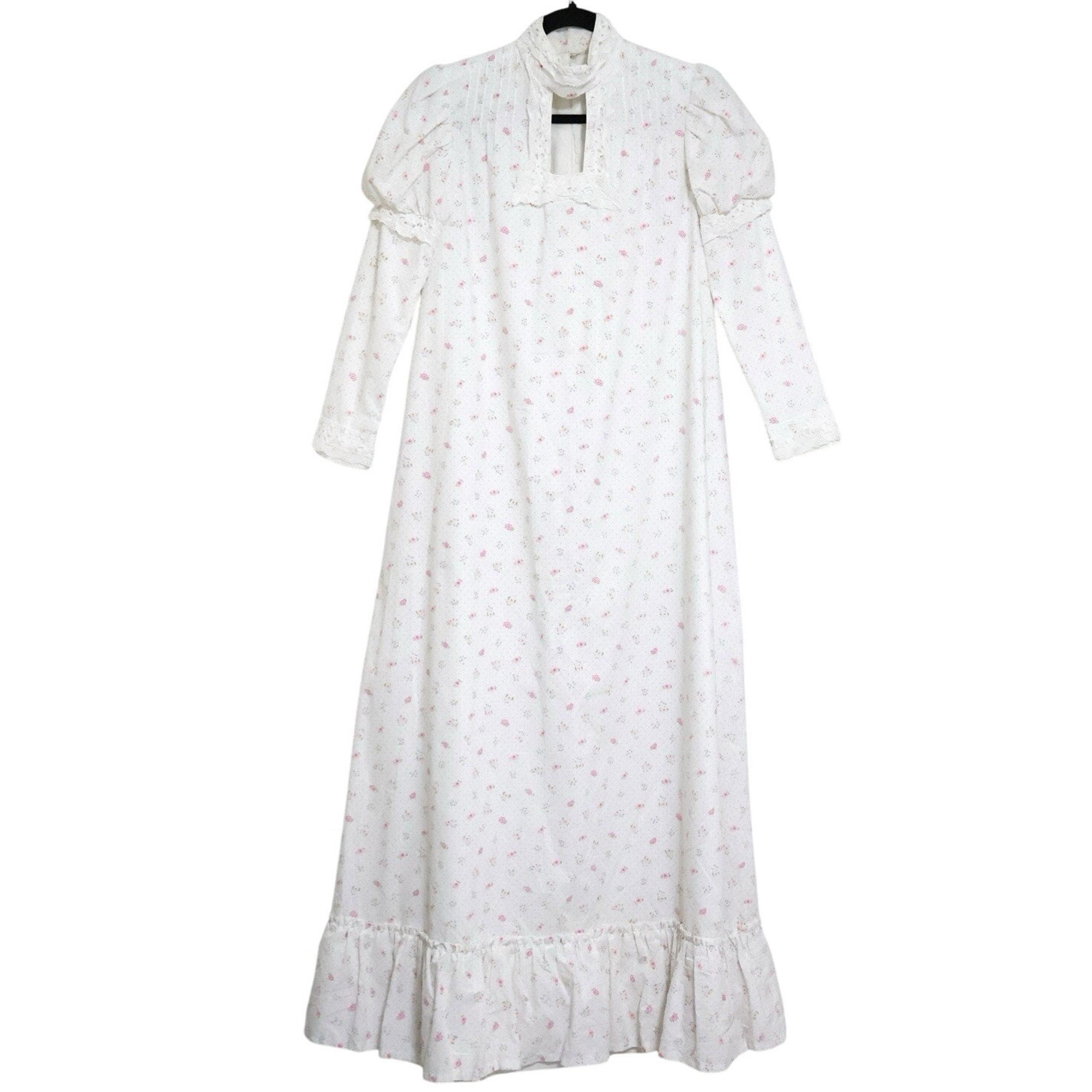 Vintage 70s Periwinkle & Friends Zelda Newman Lace White Floral Nightgown 4 RARE