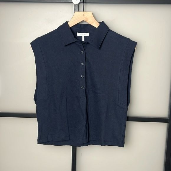 Rag & Bone Mckenna Cap Sleeve Half-Button Front Polo Shirt Size Large