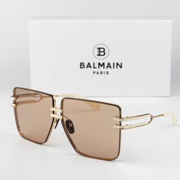 Balmain Women Sunglasses Gold Bone Brown Oversized Square GENDARME BPS-109C-66