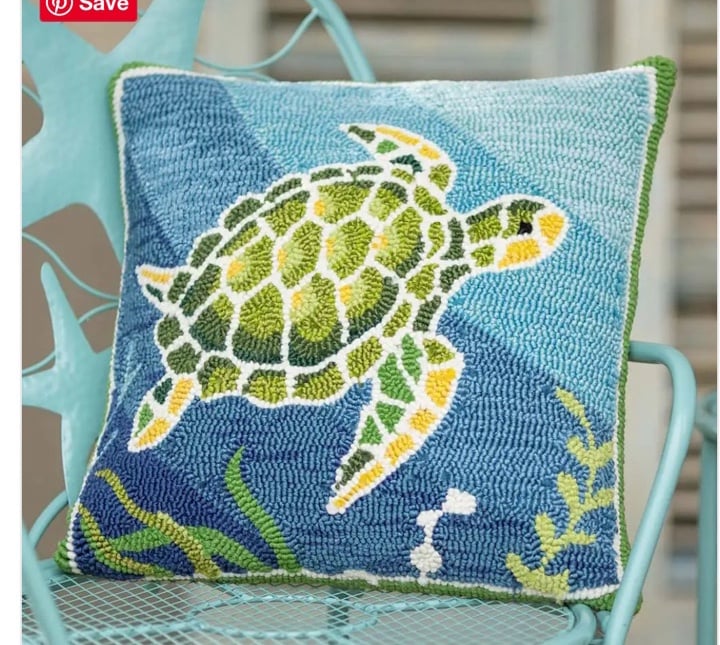 Wind & Weather Hooked Polypropylene Sea Turtle Accent Pillow