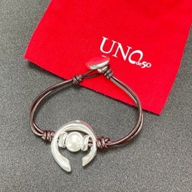 UNO de 50 Full Moon Bracelet -Brown Wrist Strap A Pearl Charms