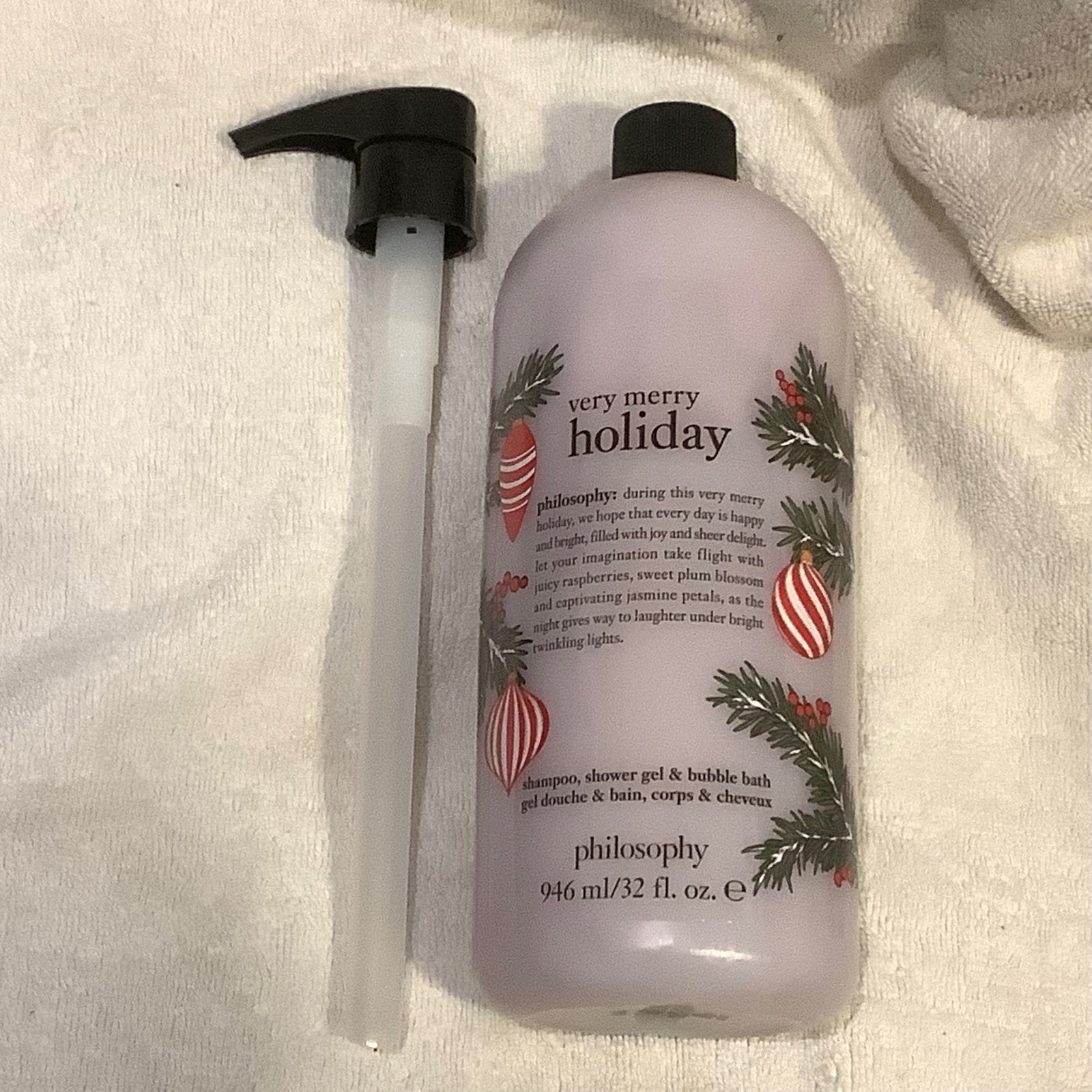 Philosophy Very Merry Holiday Shampoo Shower Gel Bubble Bath 32 Oz w/ Pump New.