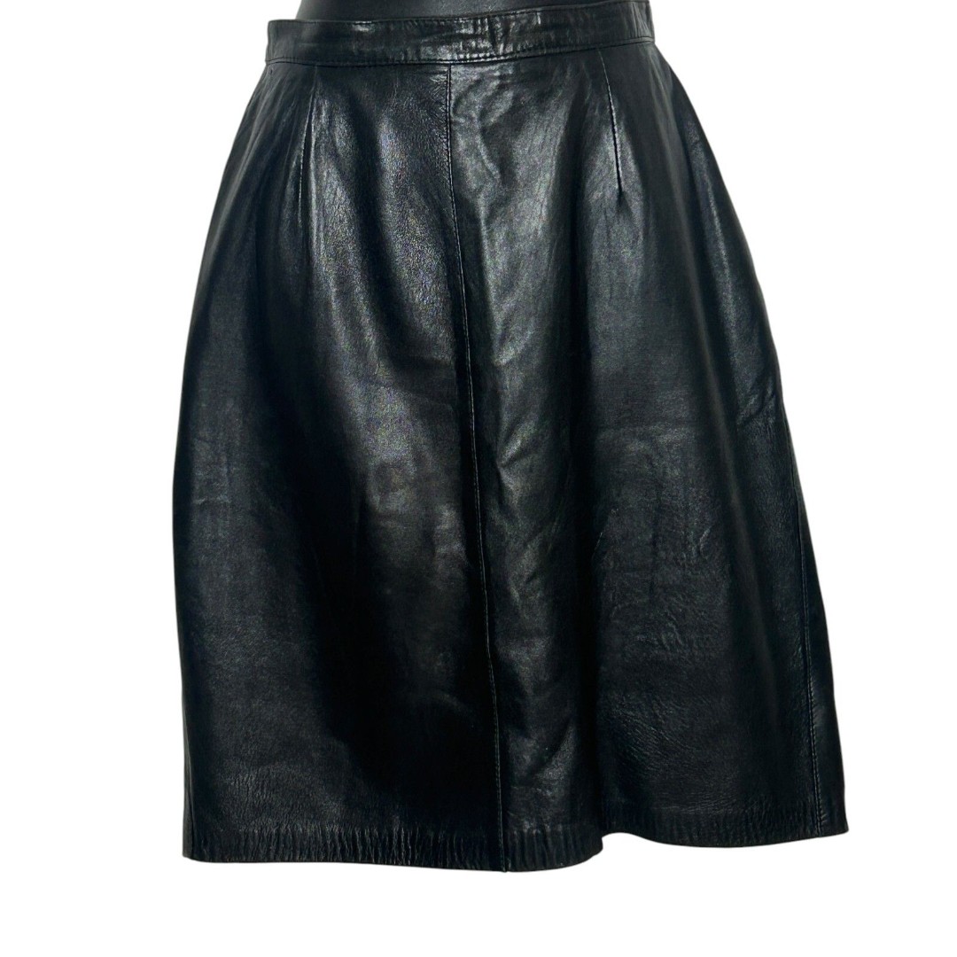 Vintage BAGATELLE Black Leather Skirt Lined Knee Length Small