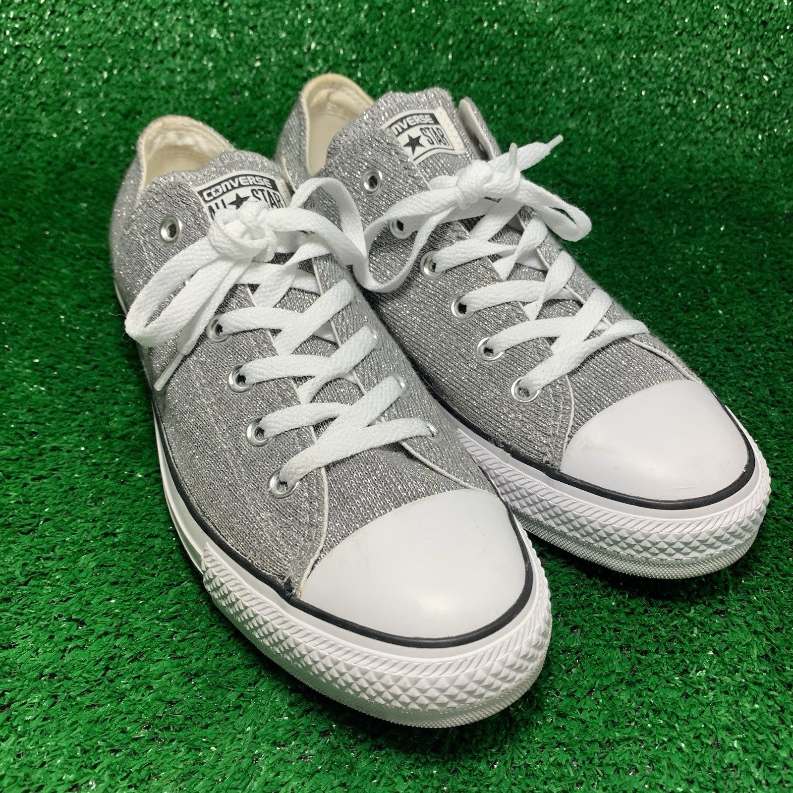 Converse All-Star Chuck Taylor Silver Glitter Low Sneakers 549679F Womens 10 US