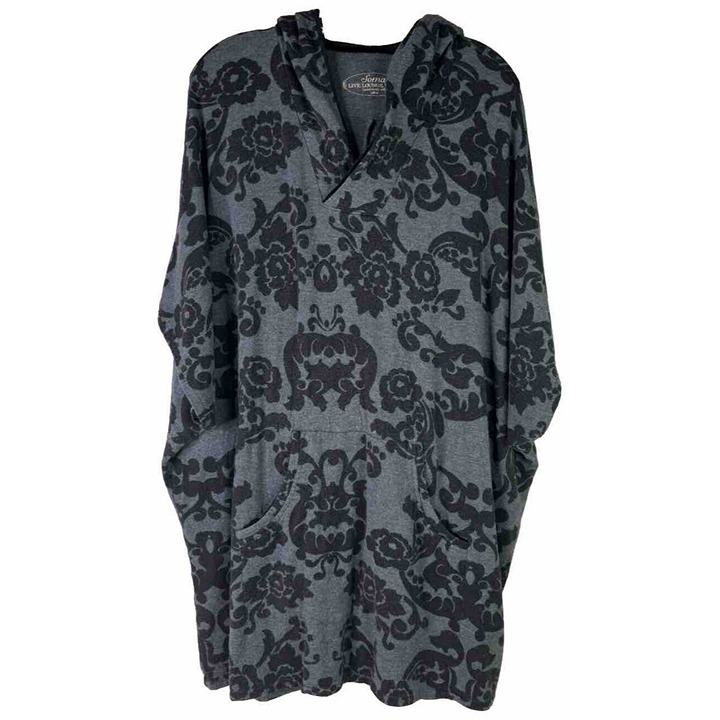 Soma Large Live Lounge Wear Soft Velour Lined Hood Paisley Knit Top Pockets EUC