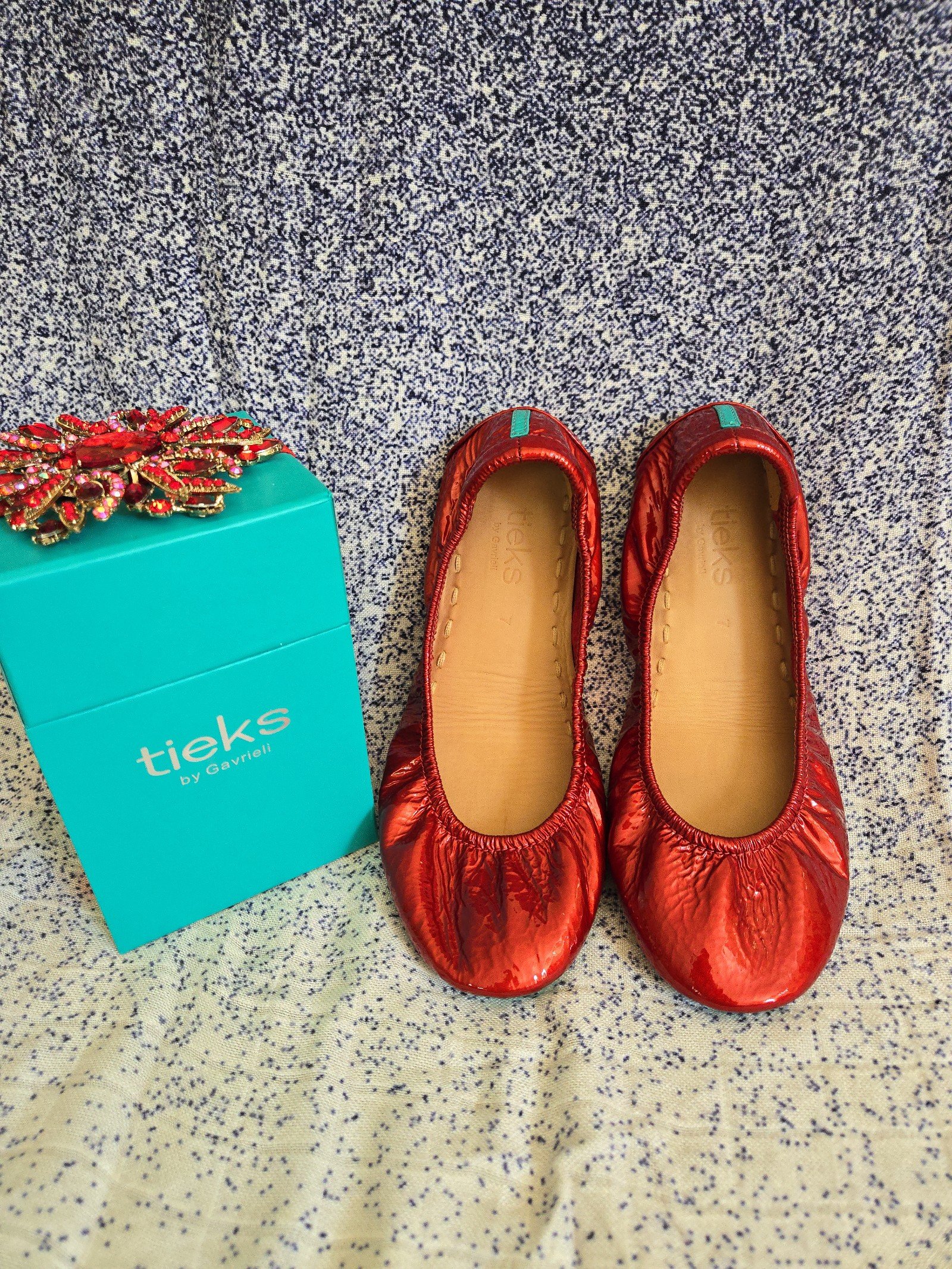 Tieks red diamond patent leather with box Flats