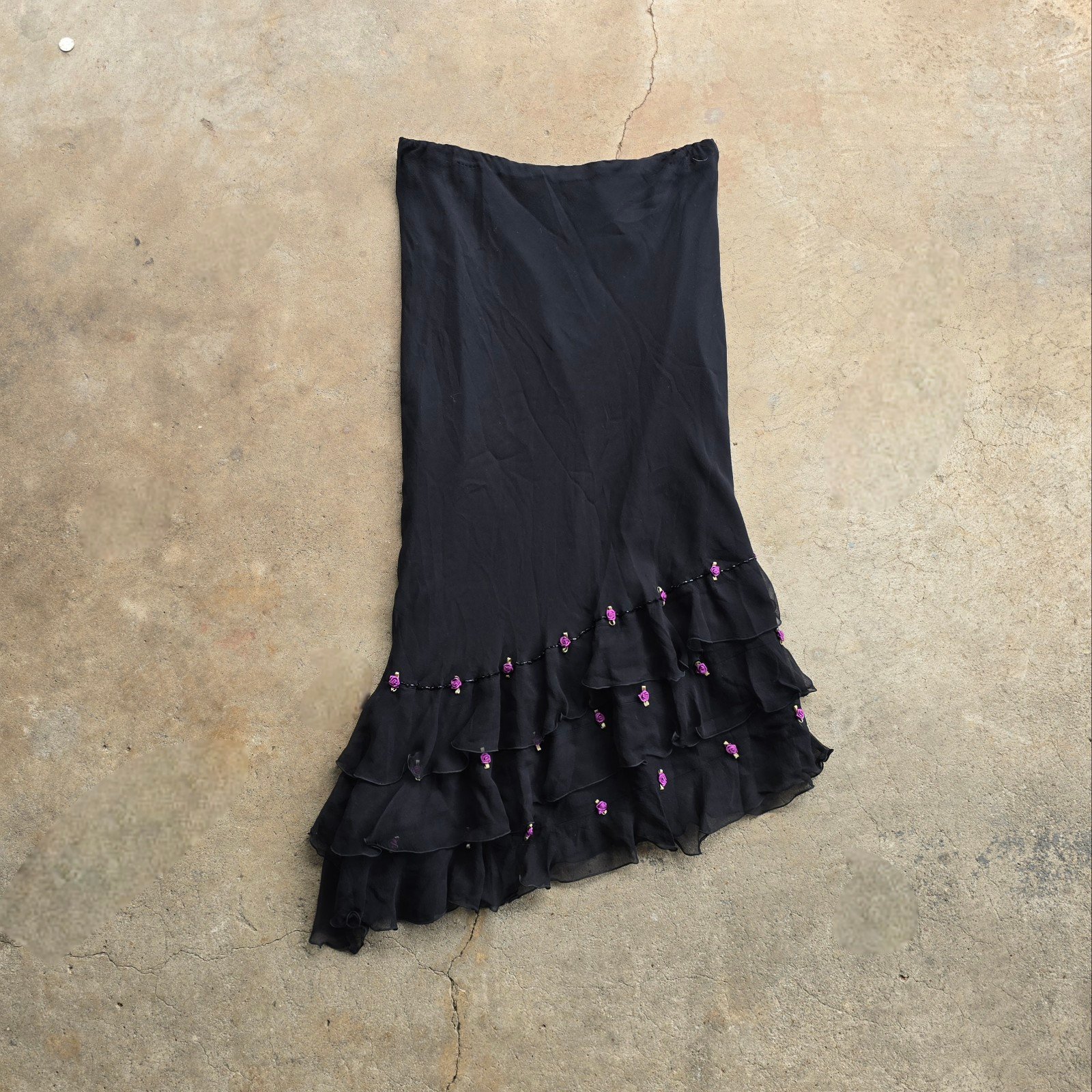 Vintage 90s Y2K ICE Silk Skirt Ruffle Asymmetrical Whimisgoth Beaded Fairy