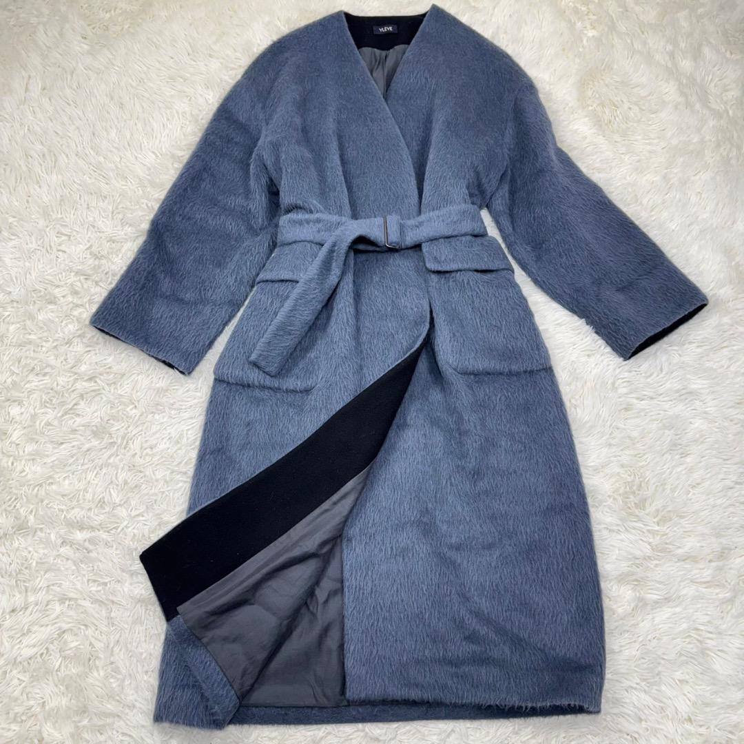 ## Excellent Condition✨ YLEVE IREVE Alpaca Shaggy Coat with Belt, Navy, Size M