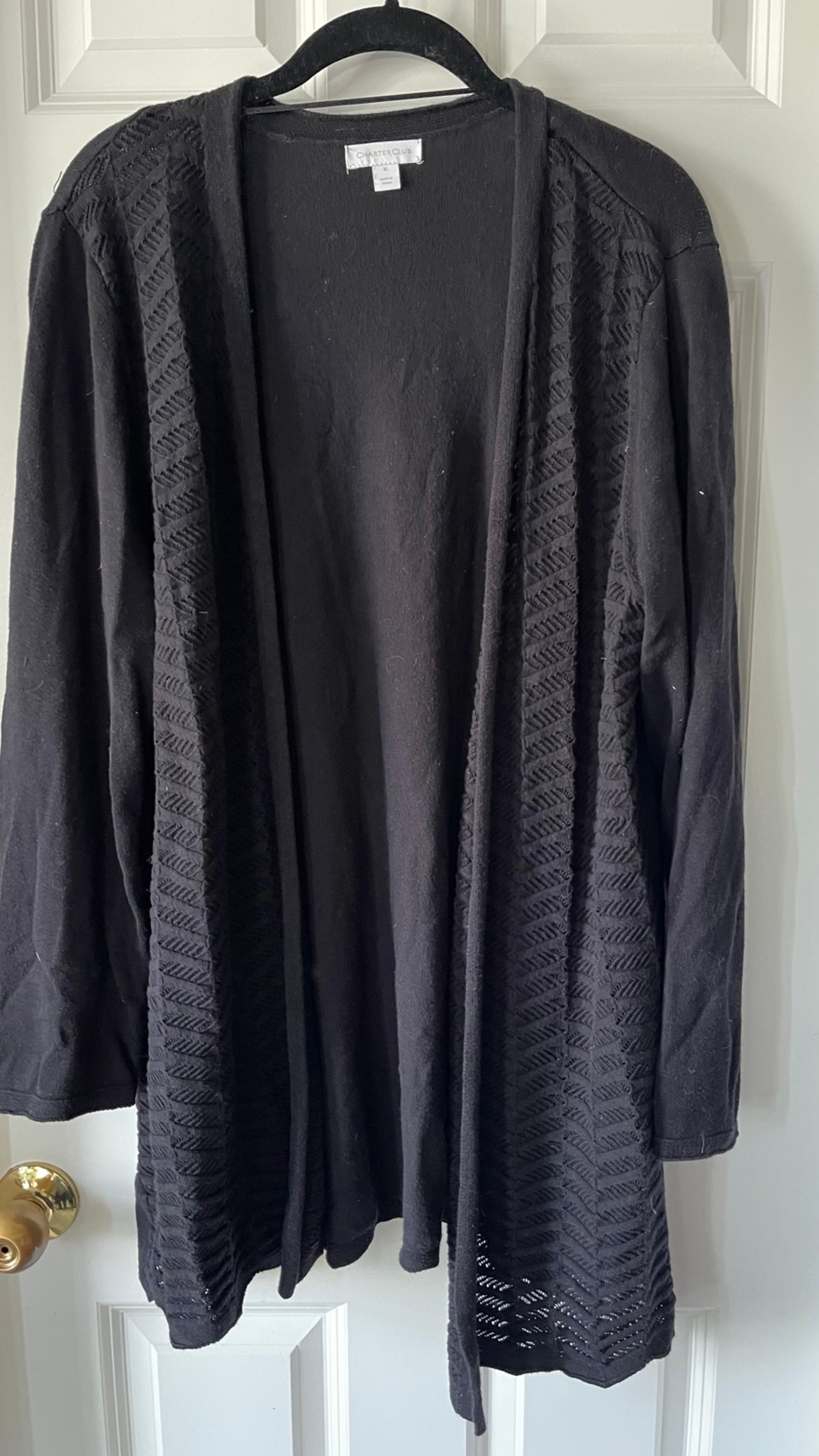 Women’s Charter Club Black Open Front Cardigan, XL