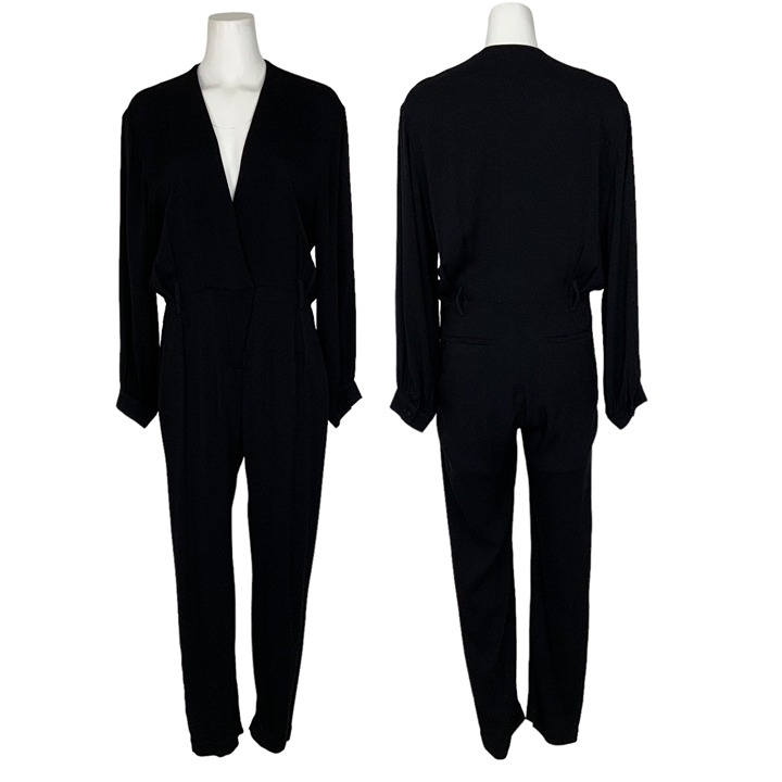 IRO Frame Jumpsuit 38 US/M Black Long Sleeve Cropped Tapered Leg V-Neck Retro