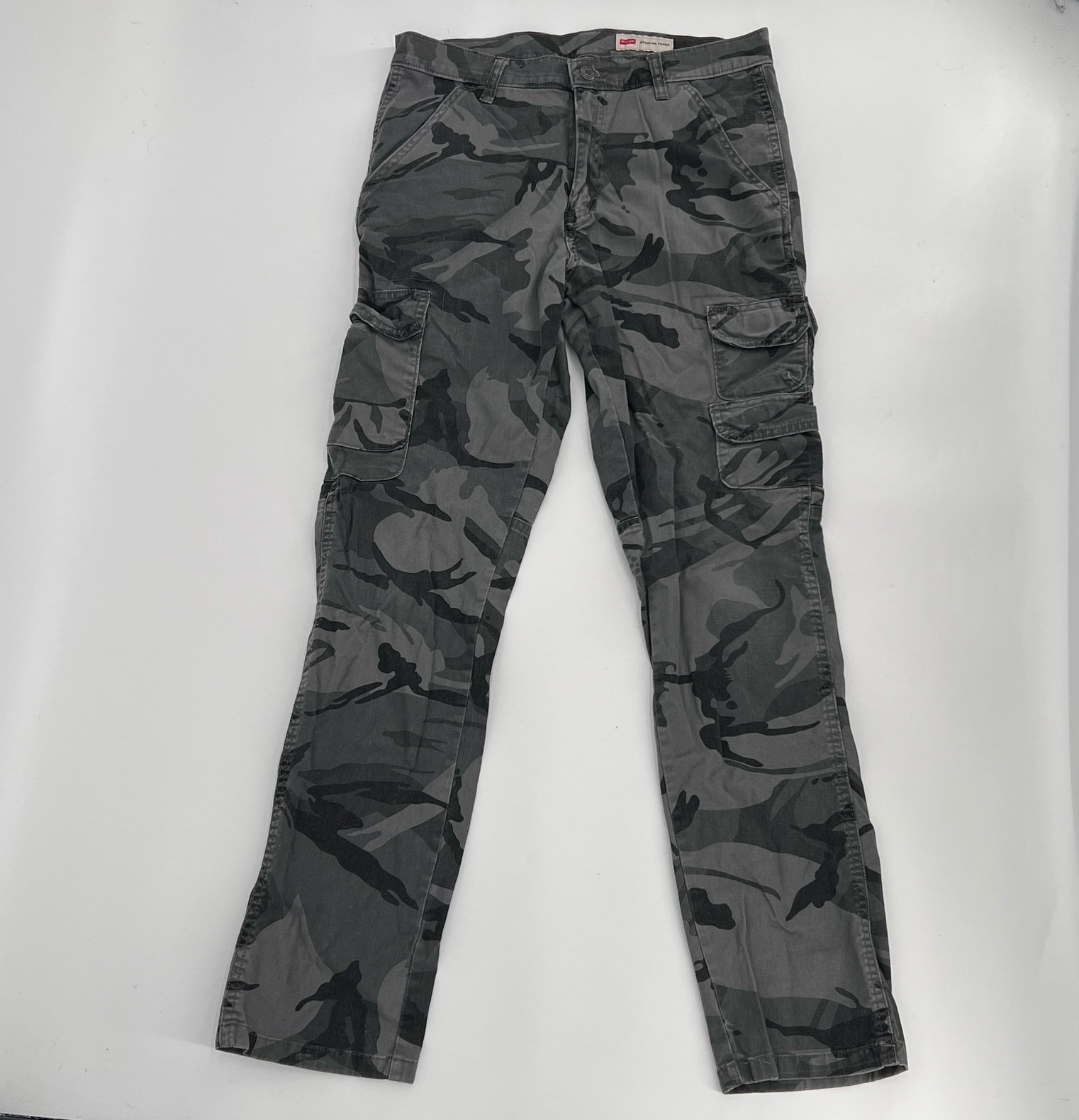 Wrangler® Anthracite Camo Taper Leg Regular Fit Cargo Pants Size 30 x 32 Men's