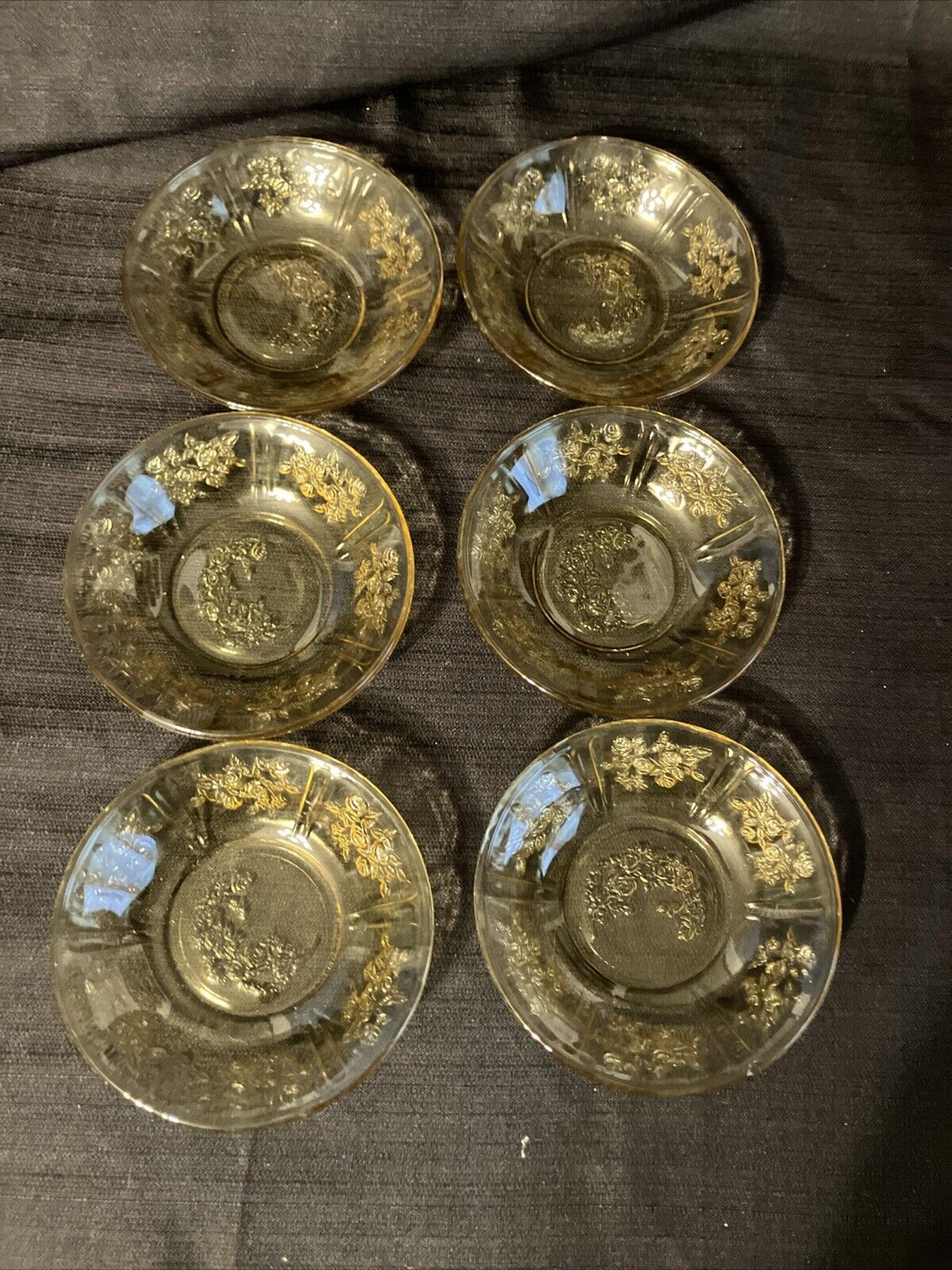 6-Yellow Federal Glass Berry/Fruit 5" Bowls Sharon Cabbage Rose Vintage