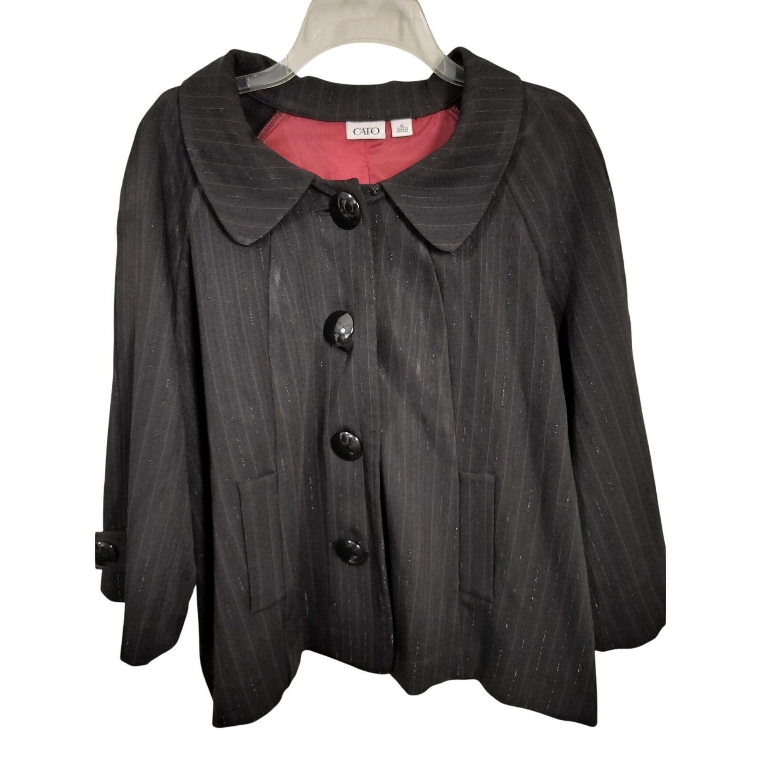 3514) CATO Black Stripe Glitter Button Front 3/4 Sleeve Blazer XL