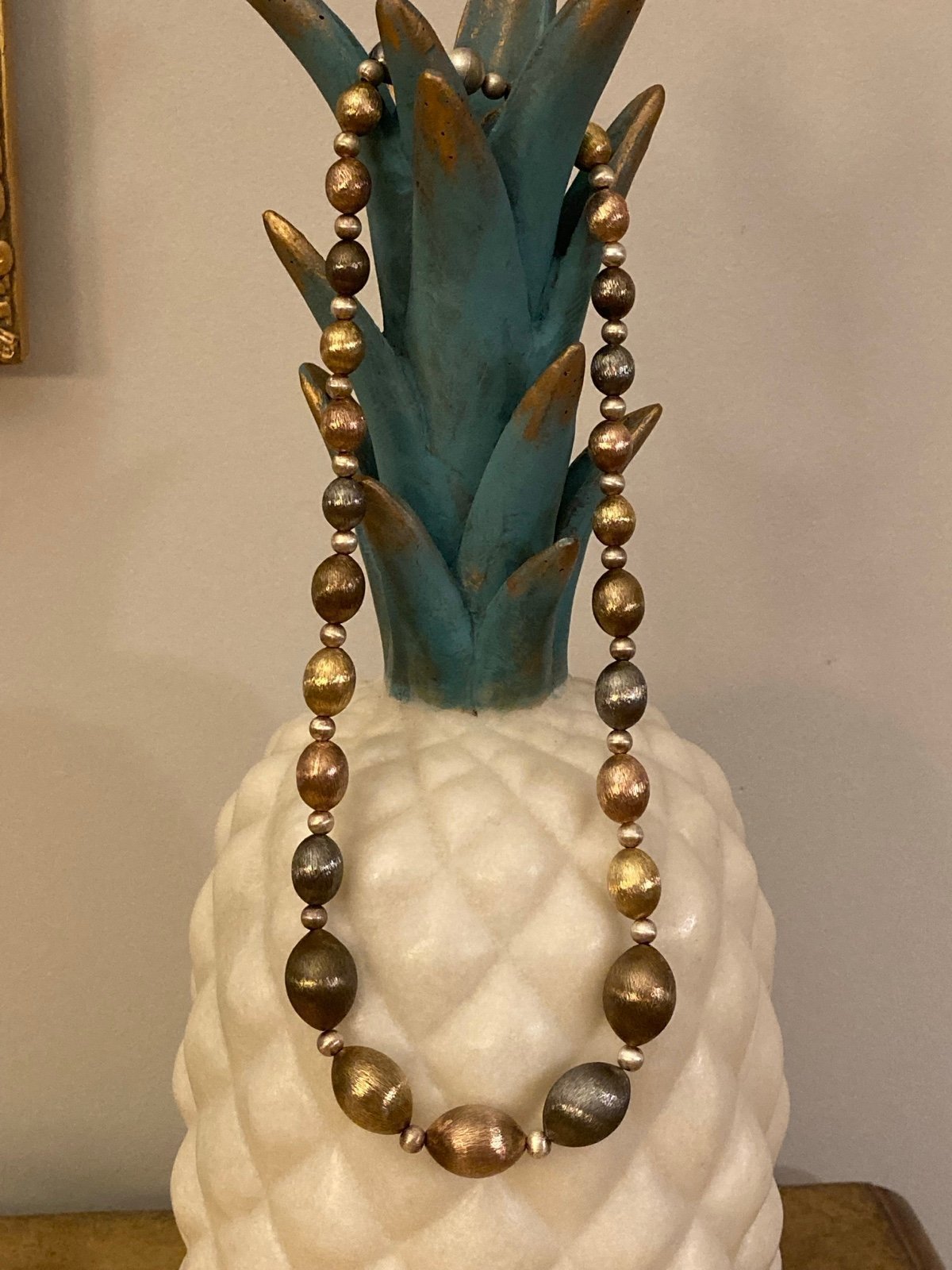 Colors of Gold Satin Oval Bead 14k clad Sterling Necklace
