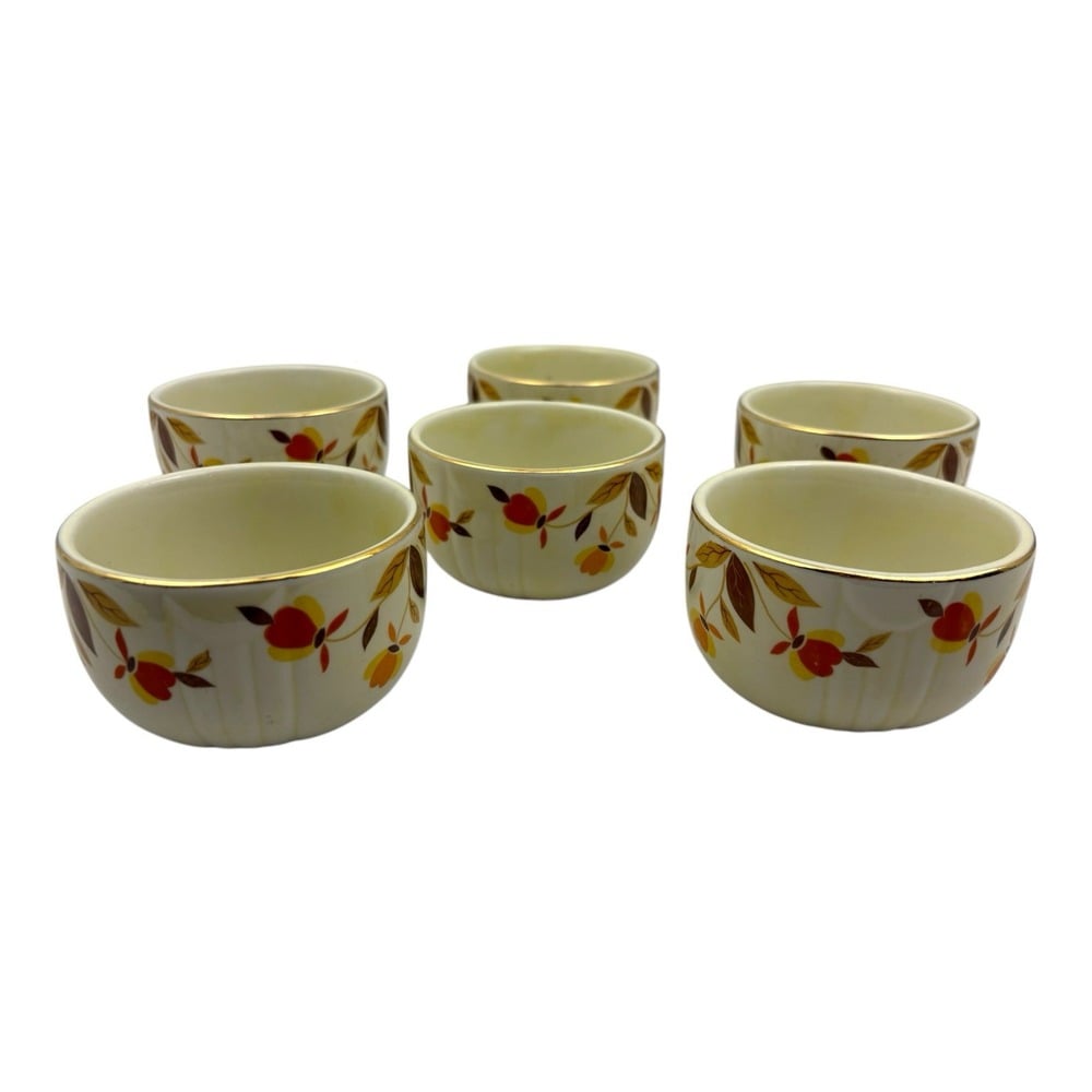 Vintage Hall's Superior Kitchenware Set of 6 Custard Cups – Autumn Floral Design