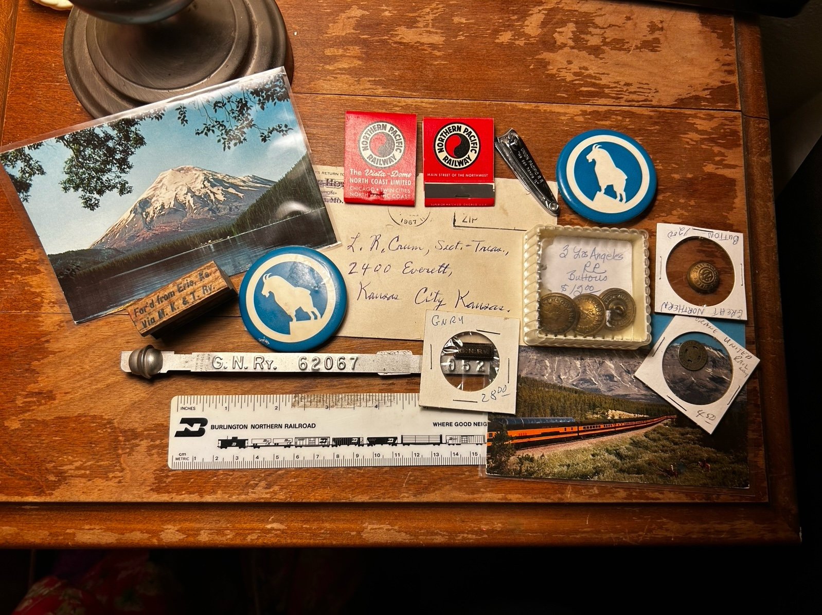 Vintage Railroad Lot UPRR Burlington Northern Letter Card Button Great Northern