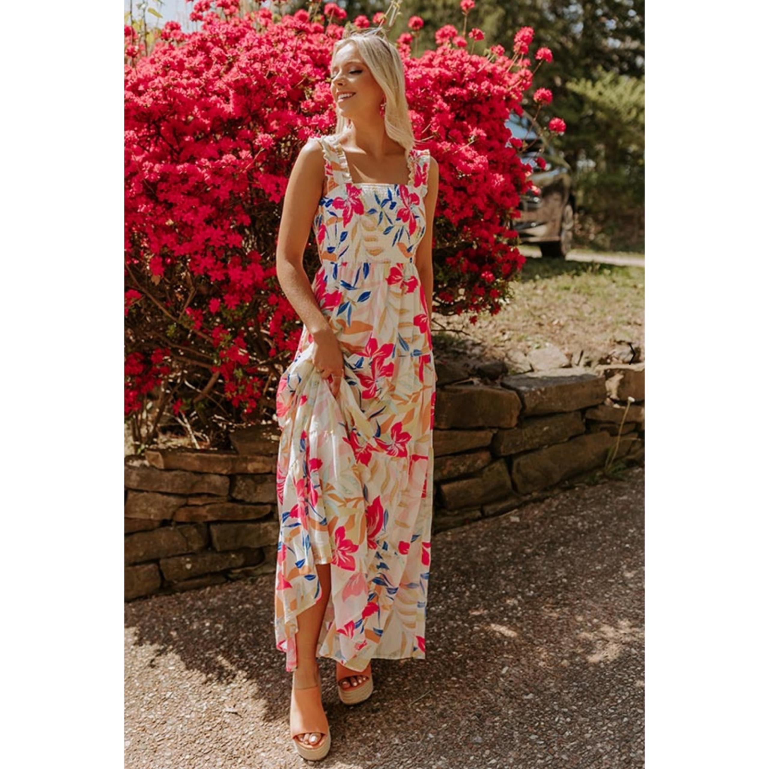 Flying Tomato Tropical Flower Printed Maxi Dress Vacation Costal Women's M